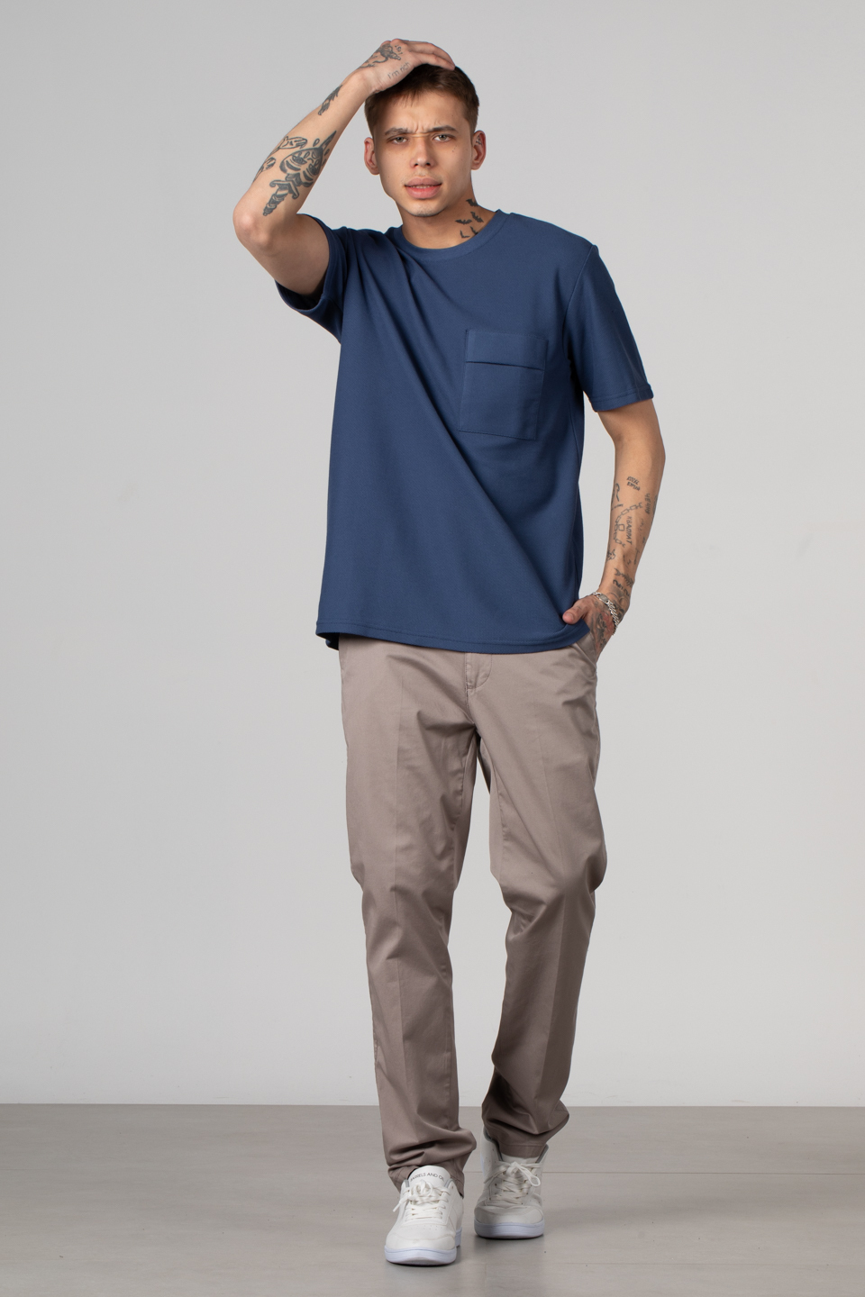 Cepli bisiklet yaka pike t-shirt-2351-1 İndigo