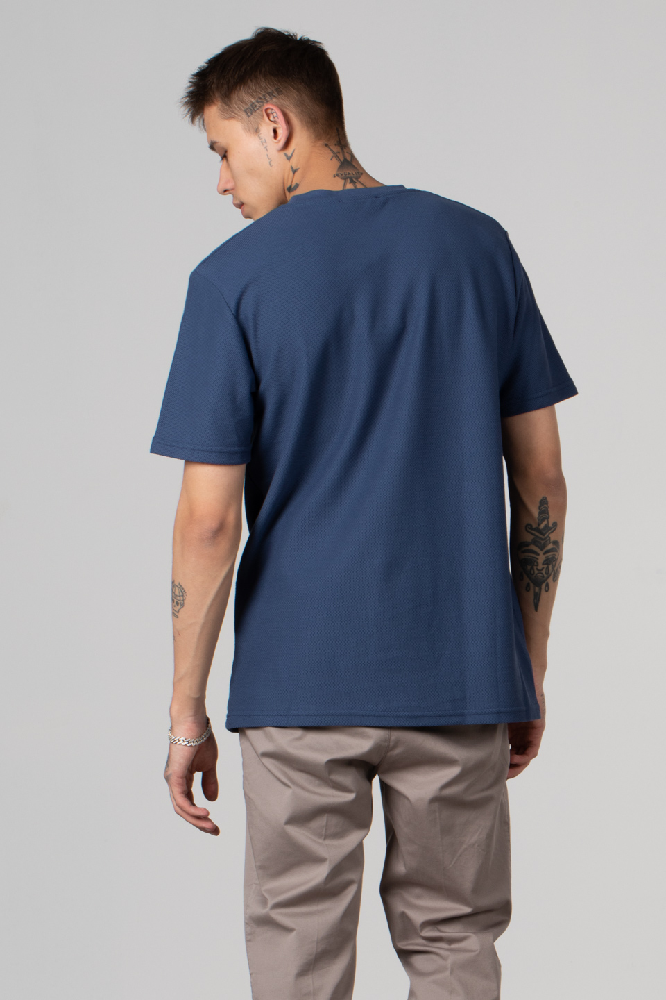 Cepli bisiklet yaka pike t-shirt-2351-1 İndigo