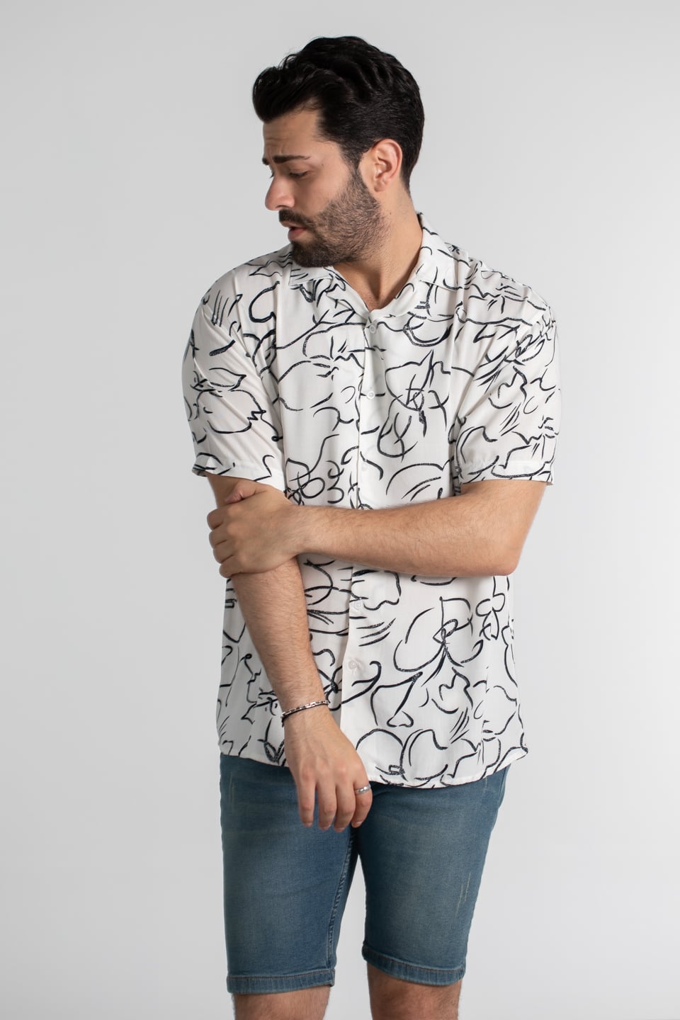 Çiçek desen oversıze gömlek-6020 Ekru