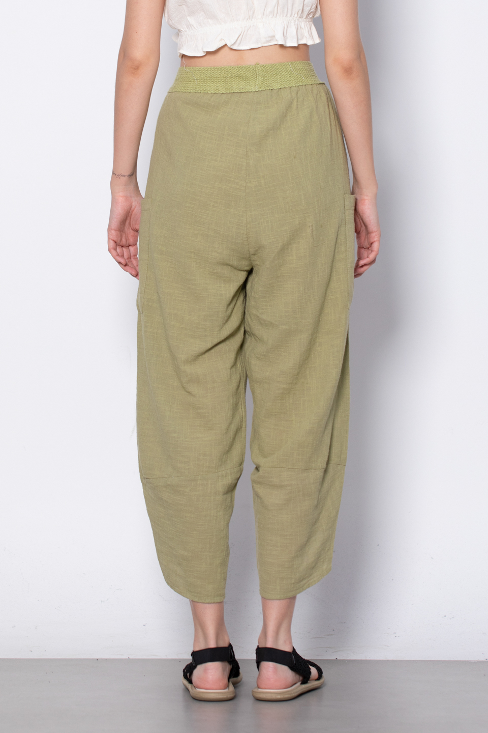 Çift cep beli lastikli pantolon-3133 Haki