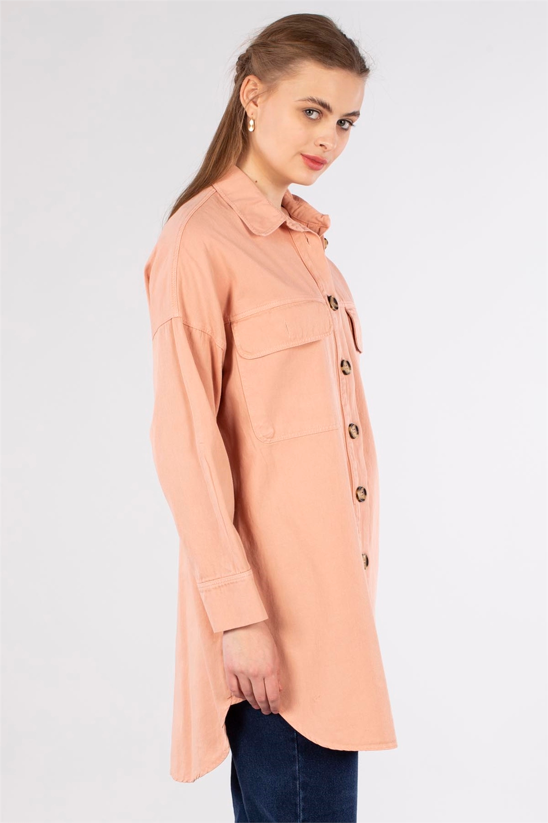 Çift Cep Gabardin Ceket-Pudra