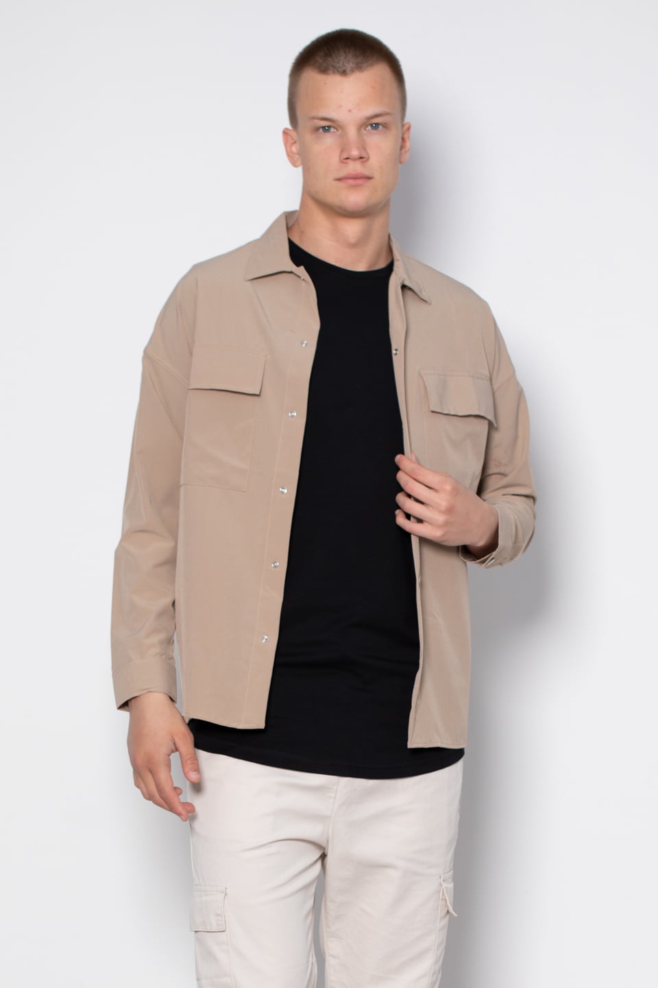 Çift cep gömlek-9084 Bej