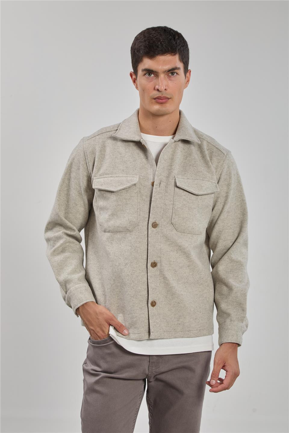 Çift cep kaşe ceket-1191 Taş