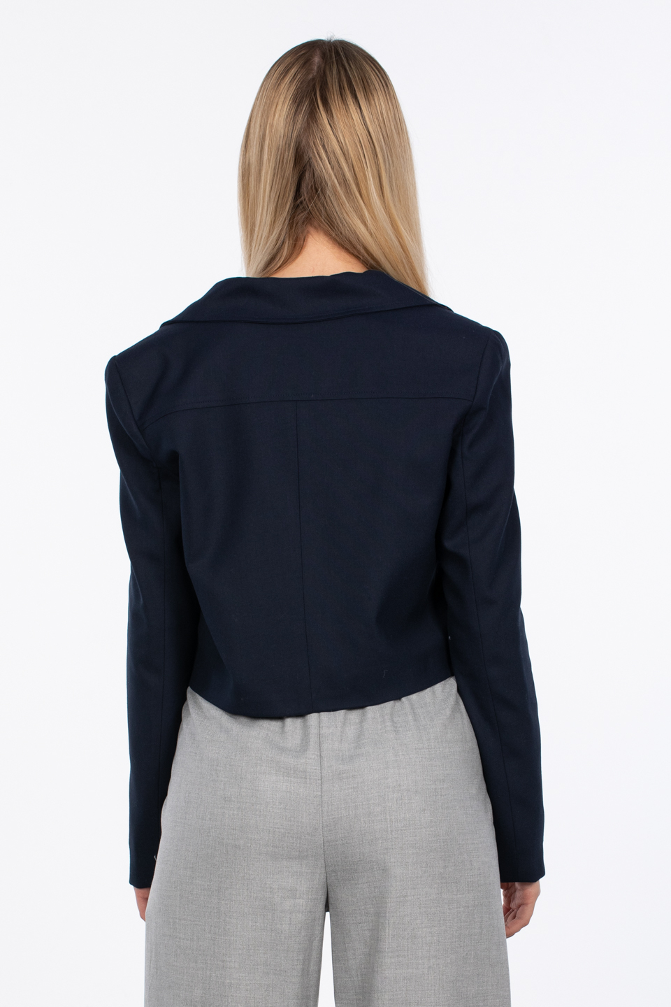 Çift cepli crop ceket-8254 Lacivert