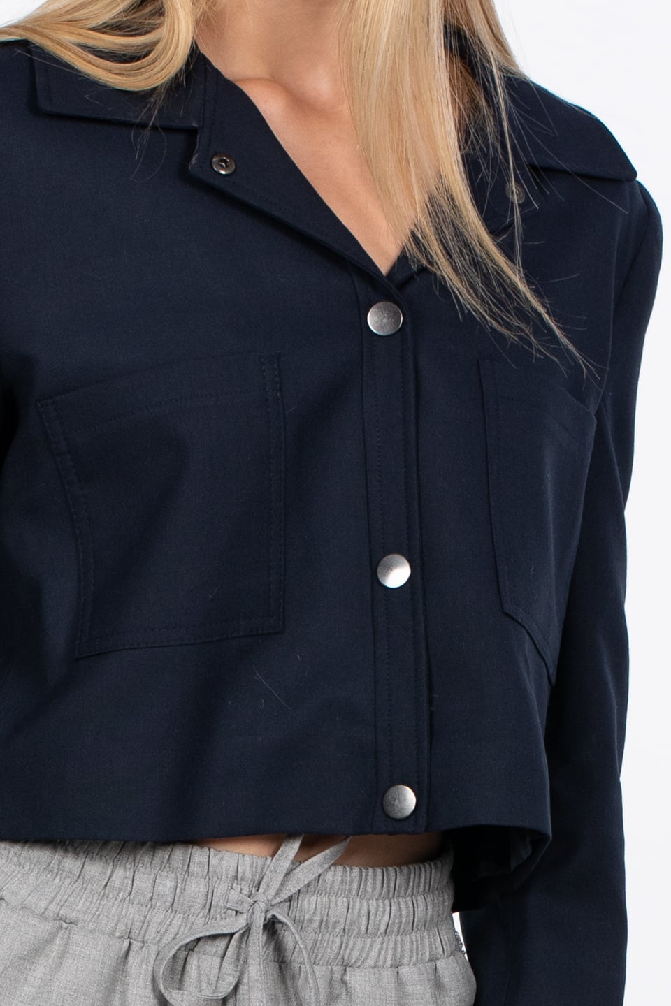 Çift cepli crop ceket-8254 Lacivert