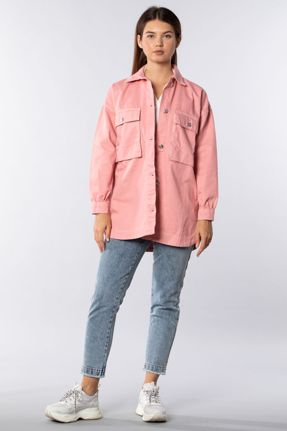 Çift cepli düğmeli ceket-4487 Pembe