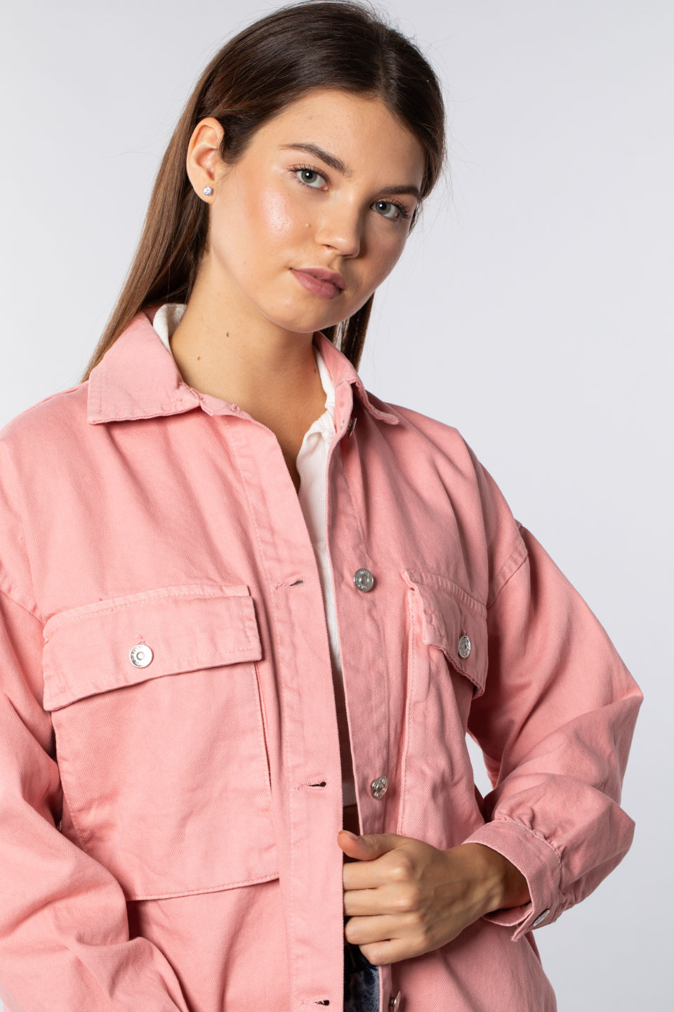 Çift cepli düğmeli ceket-4487 Pembe