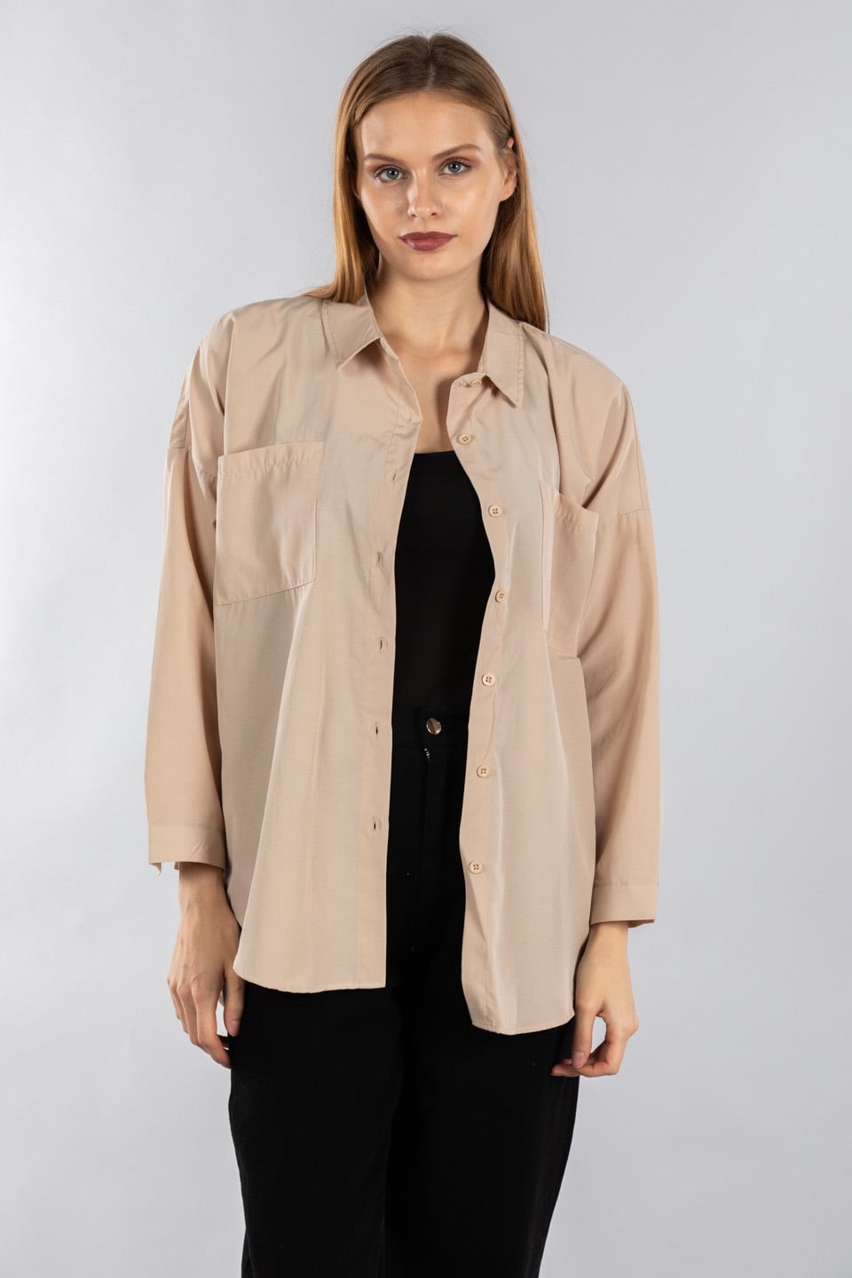 Çift cepli gömlek-4052 Taş