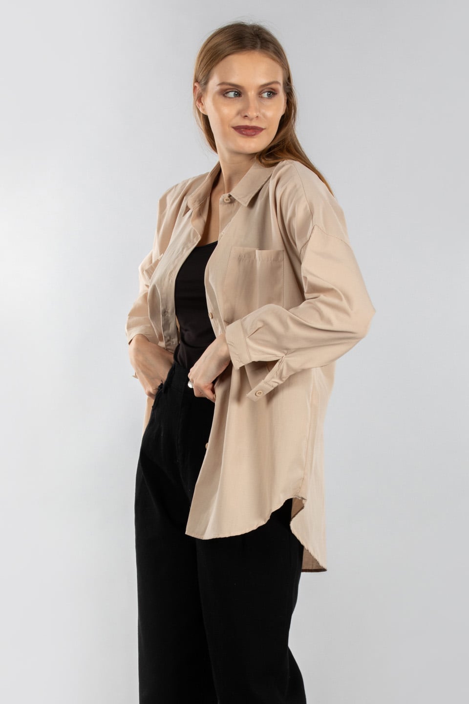 Çift cepli gömlek-4052 Taş