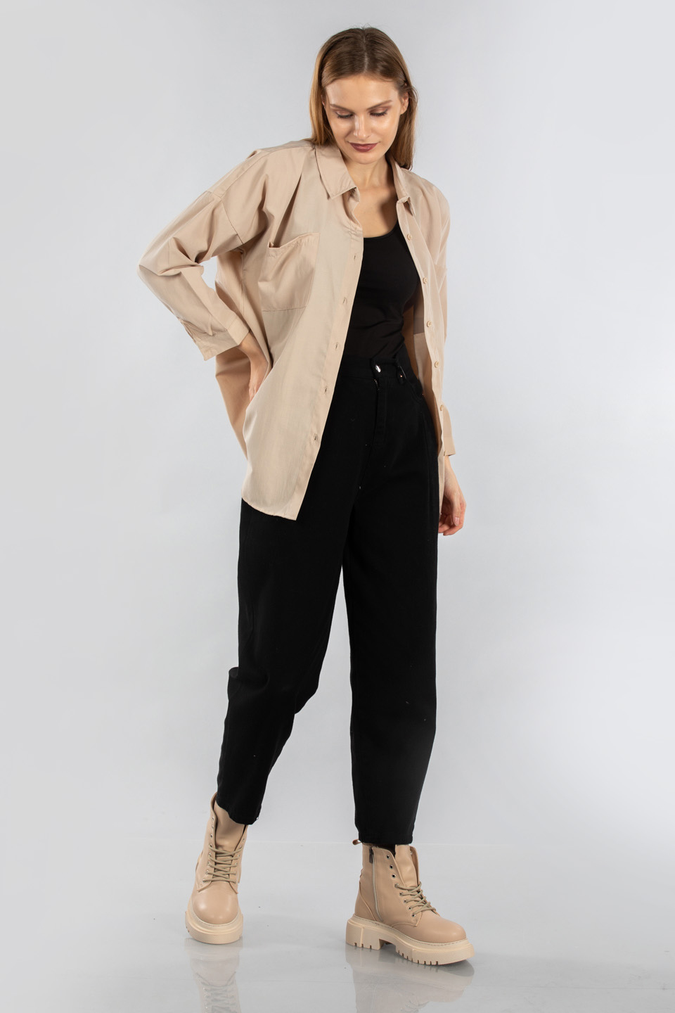 Çift cepli gömlek-4052 Taş