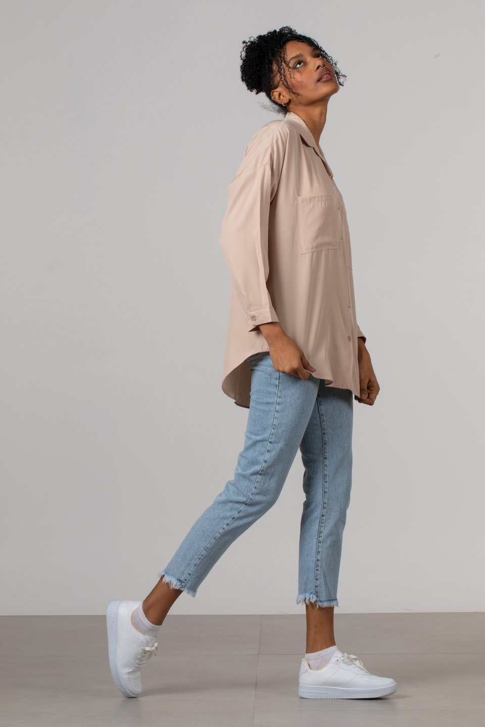 Çift cepli gömlek-4765 Taş
