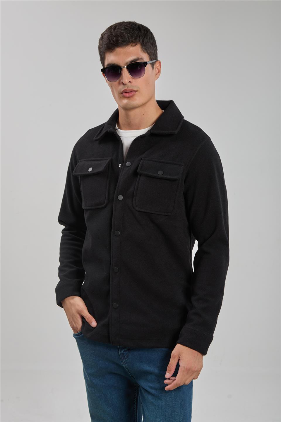 Çift cepli kaşe mont-9145-F539 Siyah