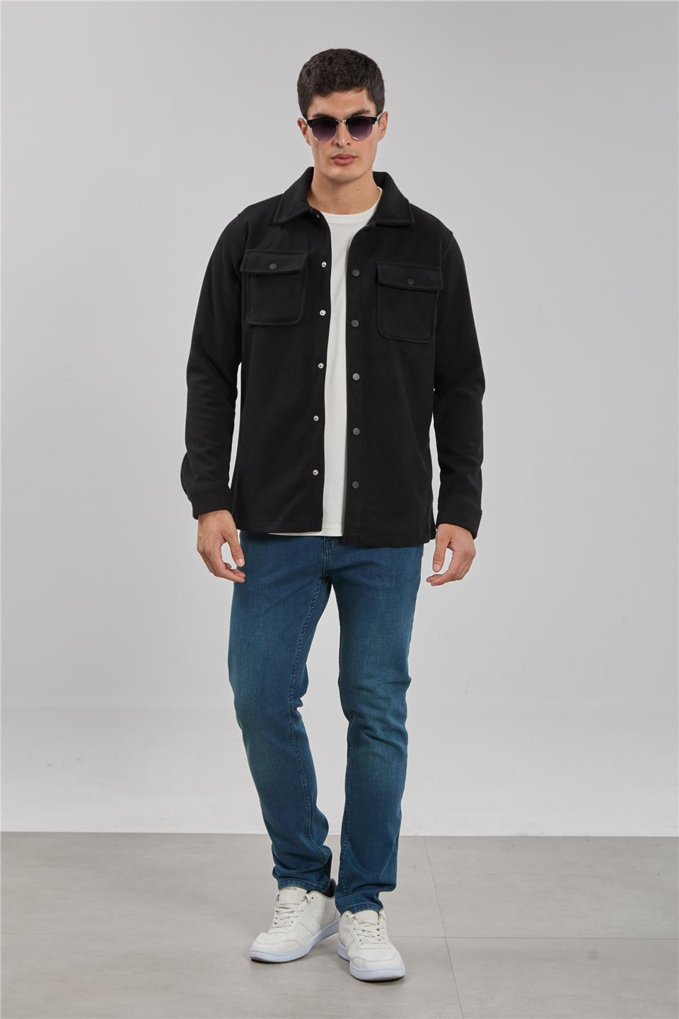 Çift cepli kaşe mont-9145-F539 Siyah