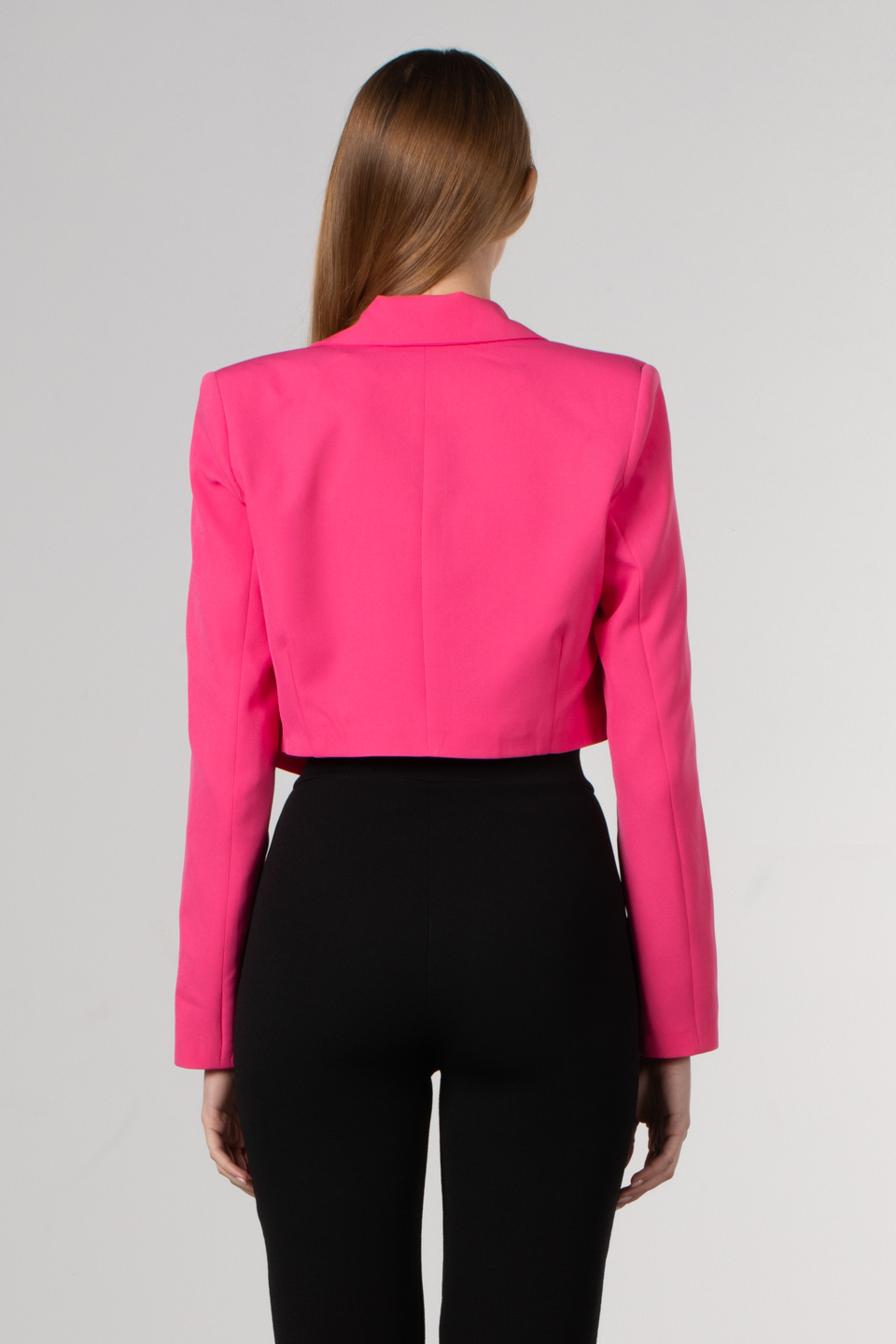 Çift düğmeli crop ceket-7021 Fuşya
