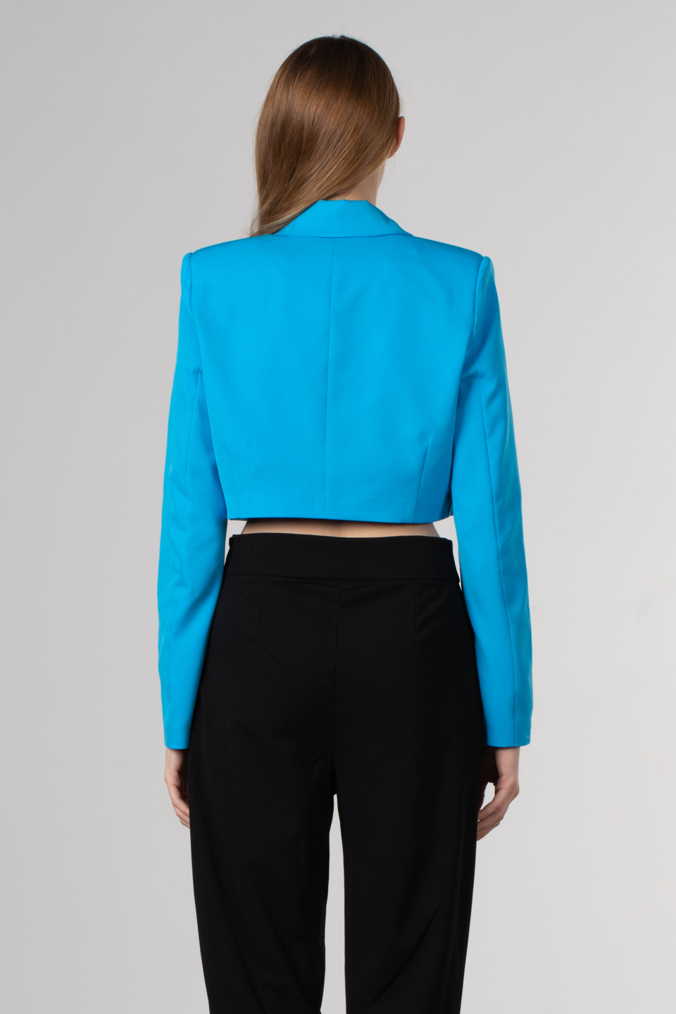 Çift düğmeli crop ceket-7021 Mavi