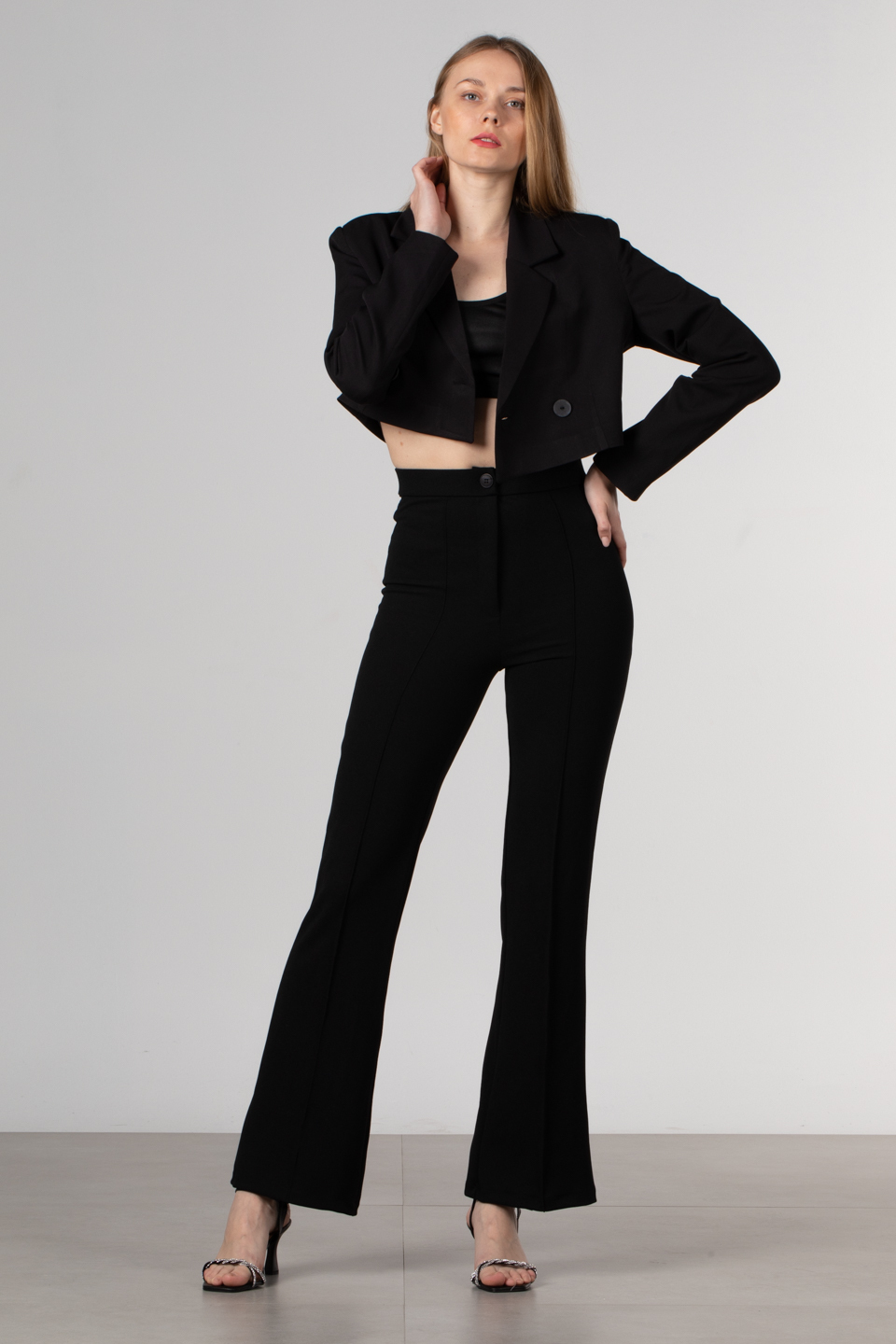 Çift düğmeli crop ceket-7021 Siyah