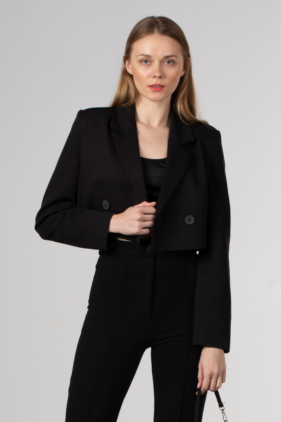 Çift düğmeli crop ceket-7021 Siyah