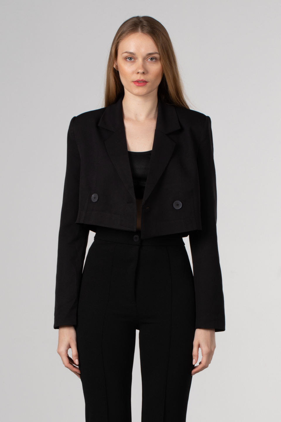Çift düğmeli crop ceket-7021 Siyah