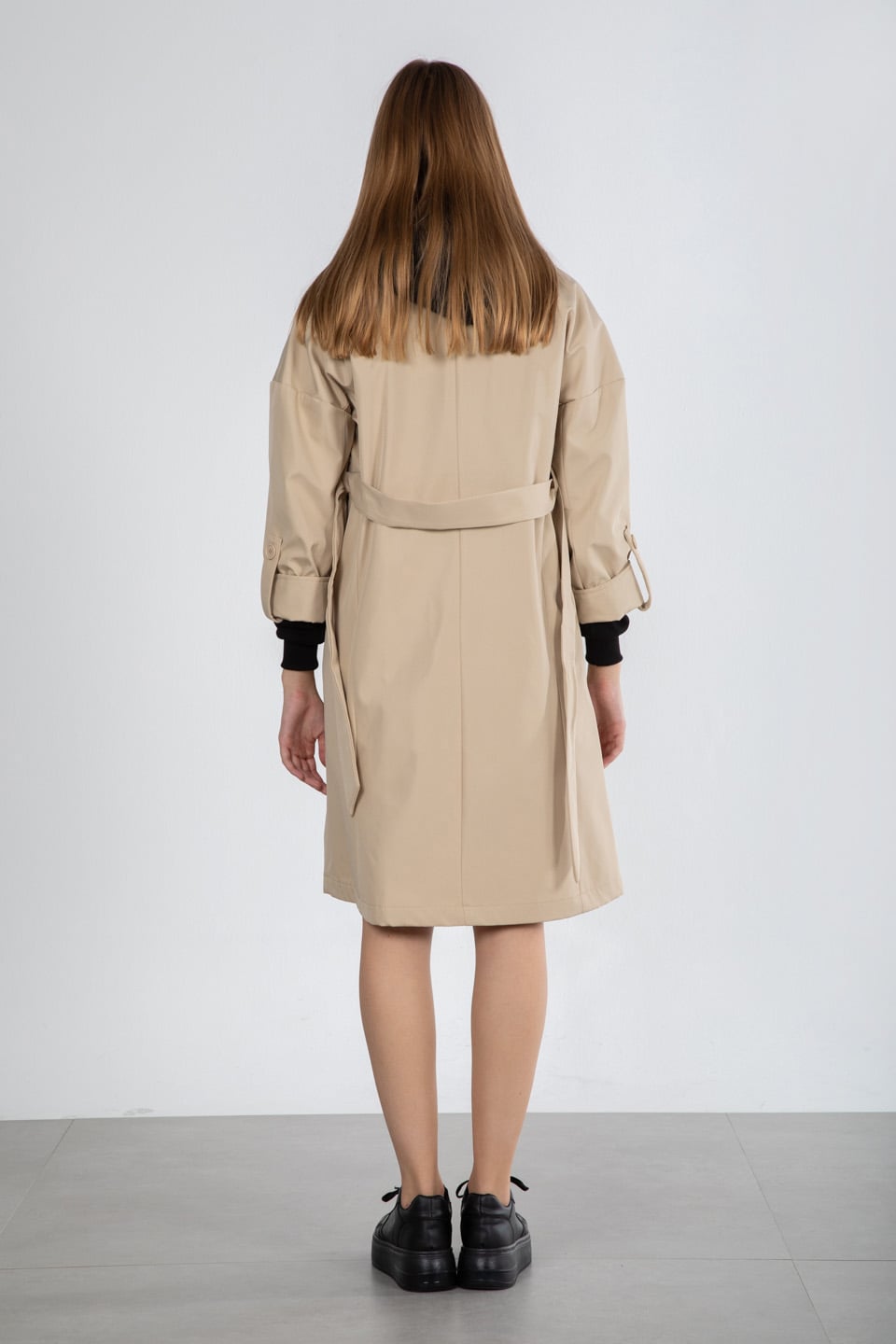 Çift düğmeli kruvaze yaka trench-9104 Taş