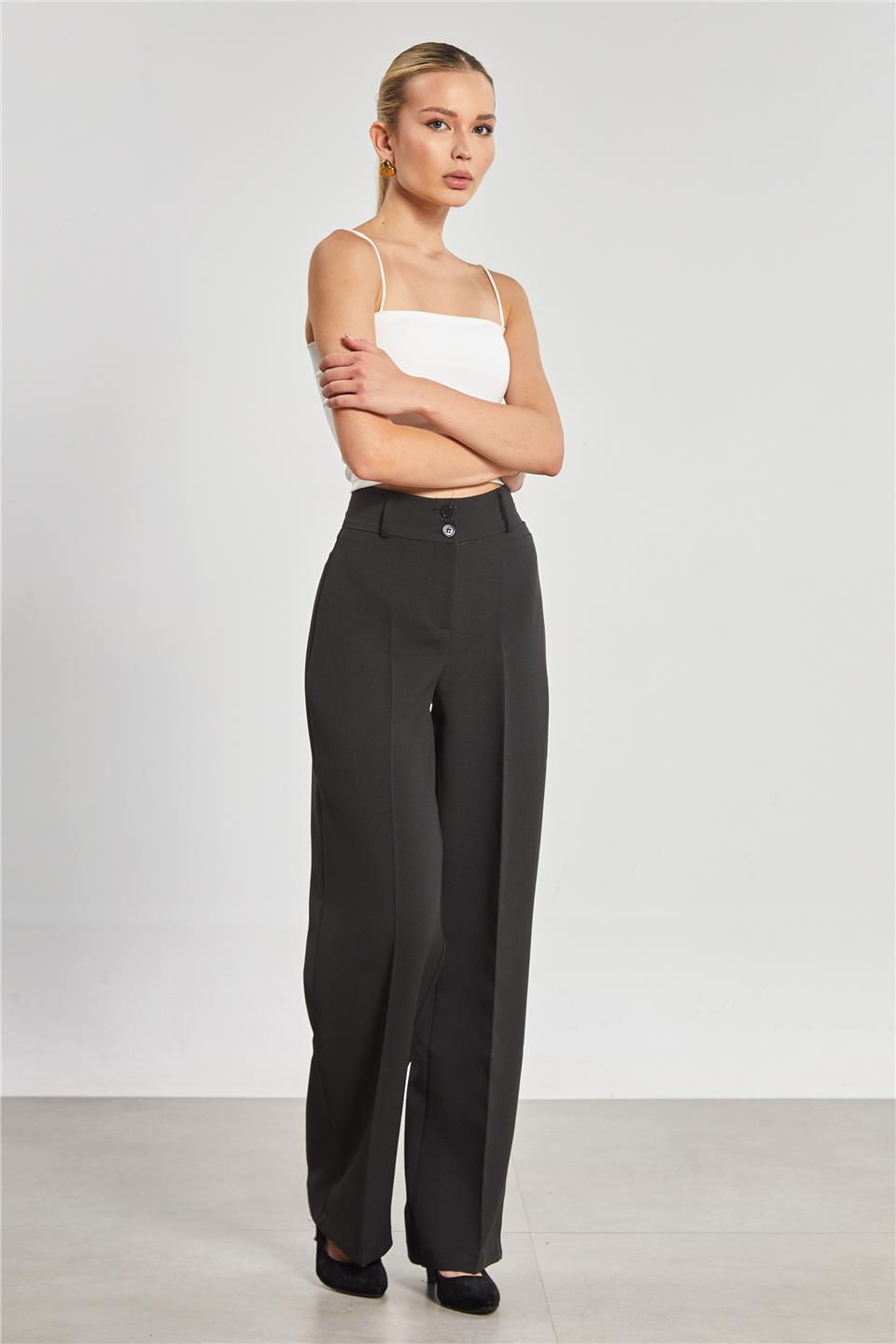 Çift düğmeli kumaş pantolon-3431 Siyah