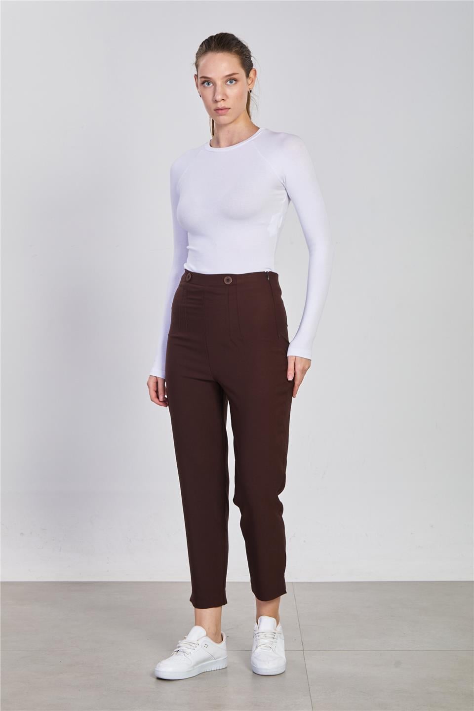 Çift düğmeli pantolon-2343 Kahve