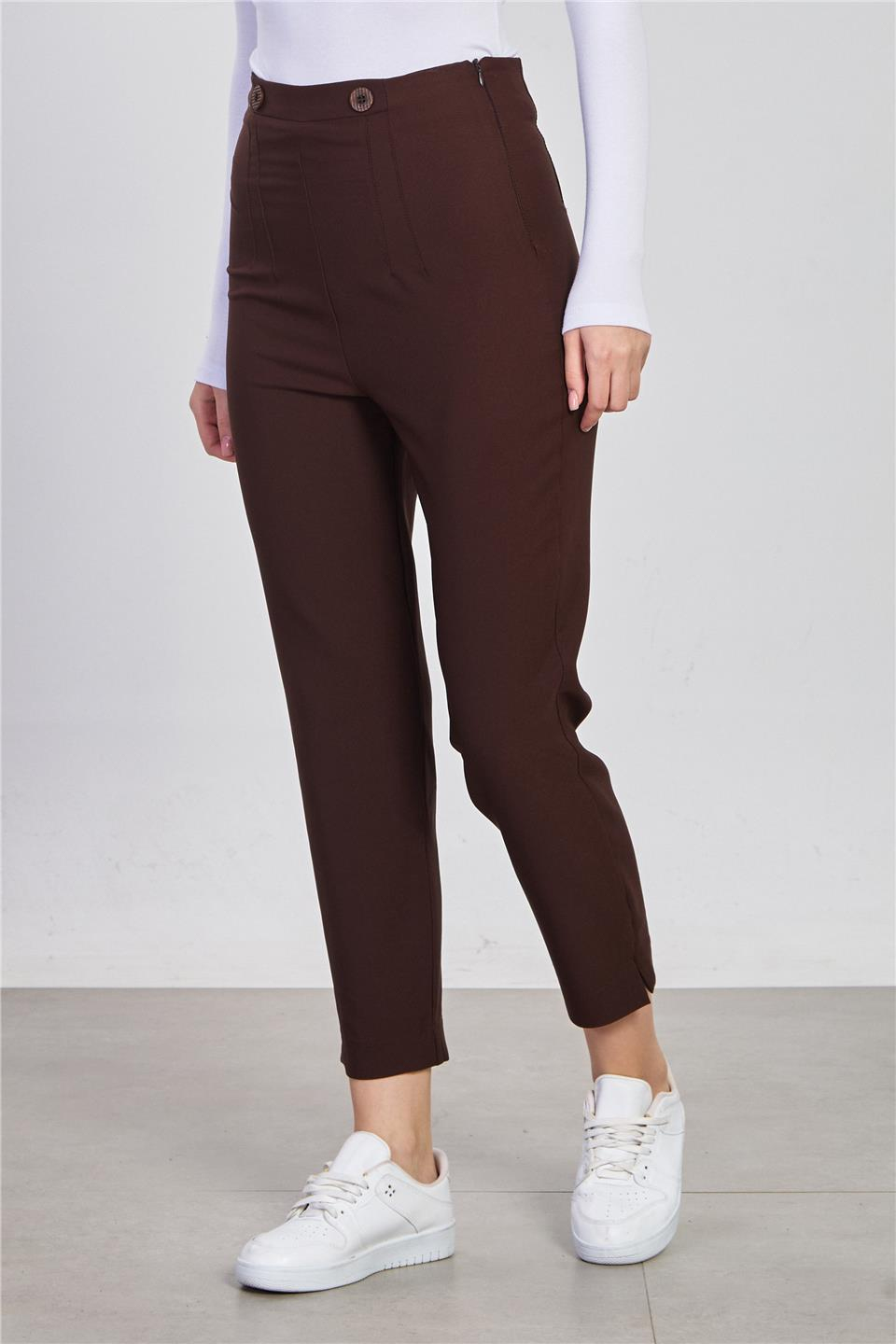 Çift düğmeli pantolon-2343 Kahve