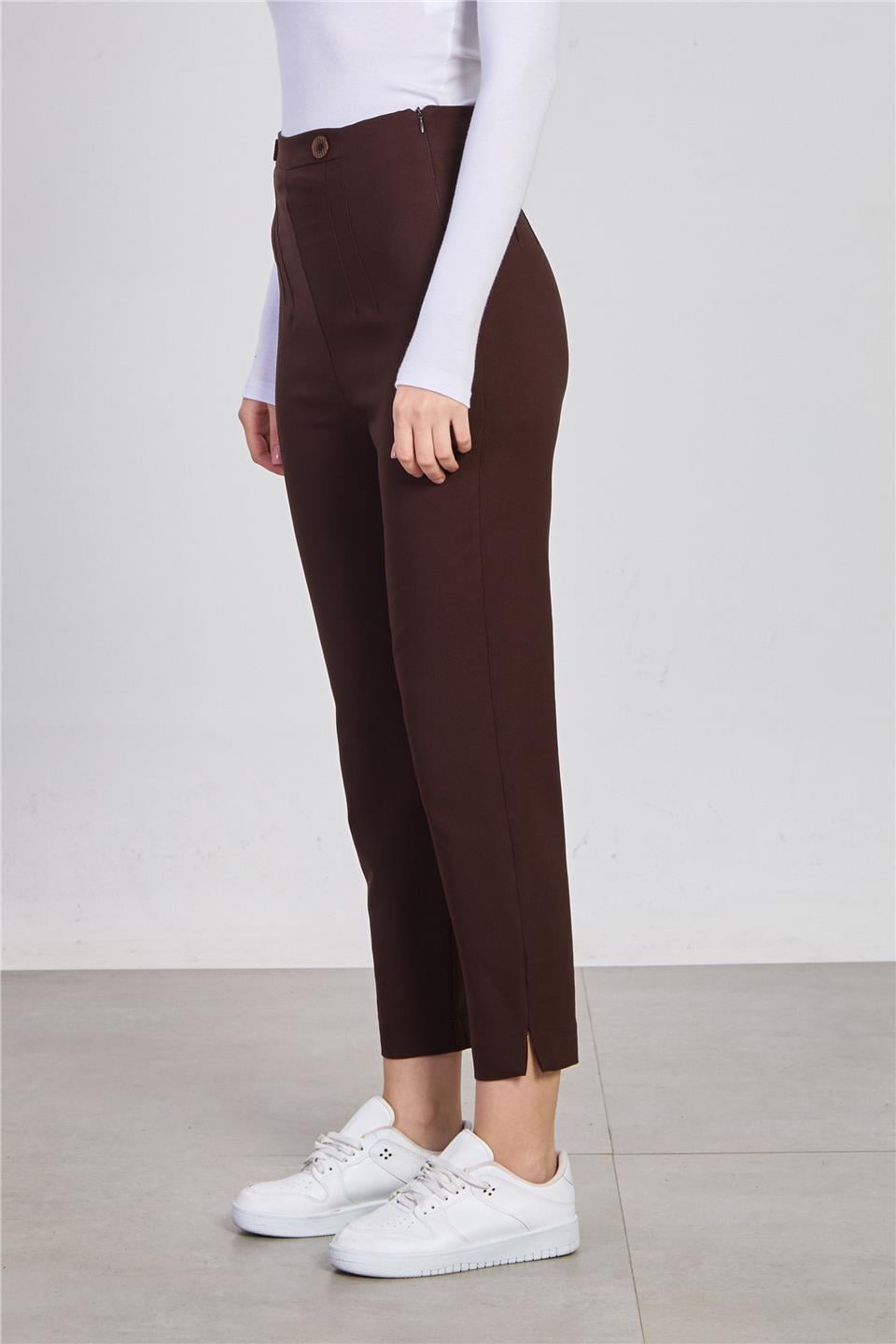 Çift düğmeli pantolon-2343 Kahve