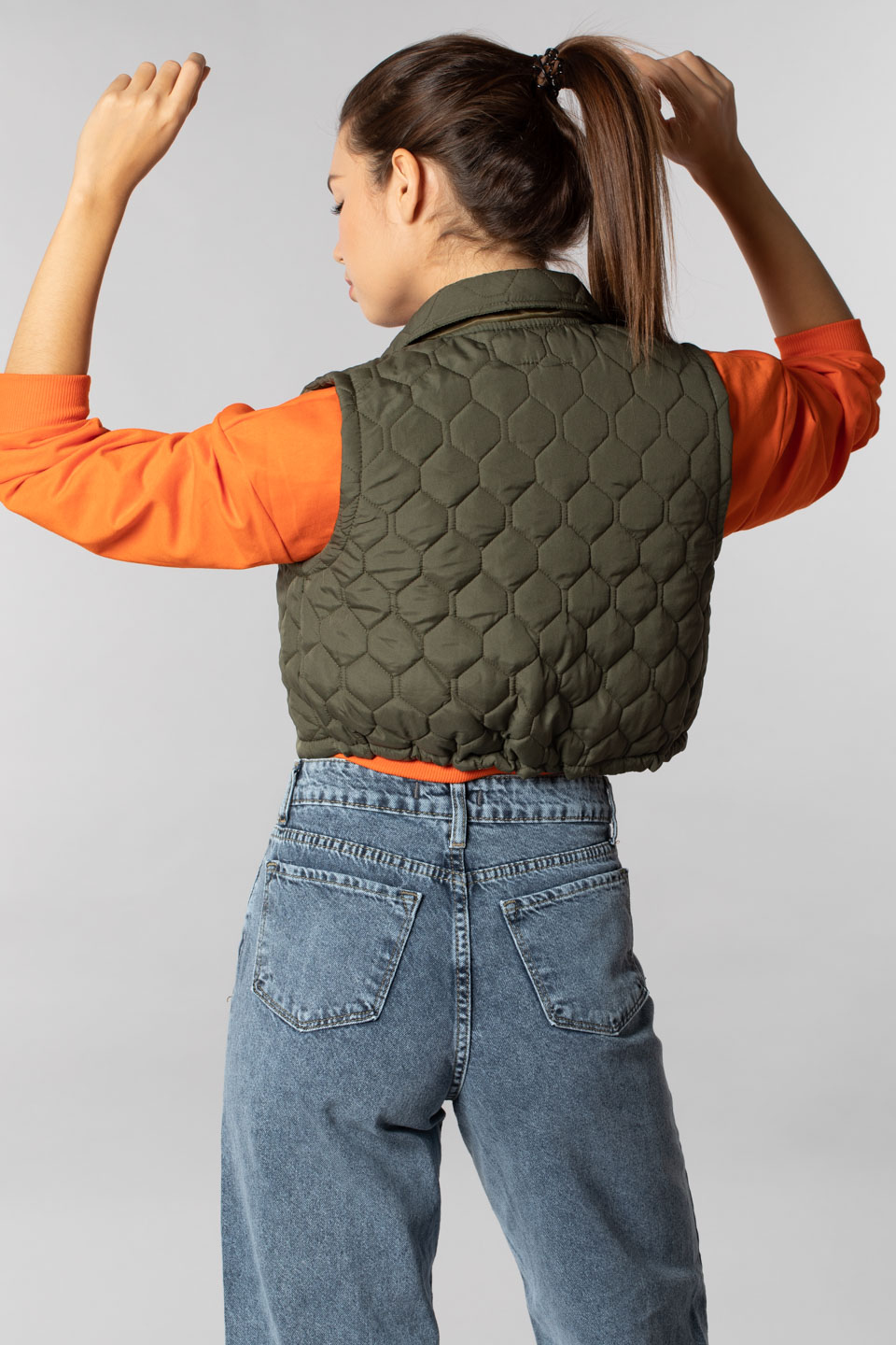 Çıtçıtlı kapitone crop yelek-2012 Haki