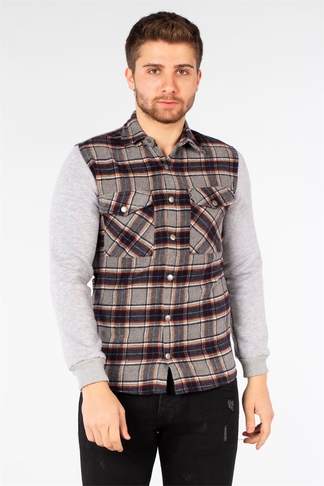 Çıtçıtlı Kolları Garnili Ceket-Antrasit