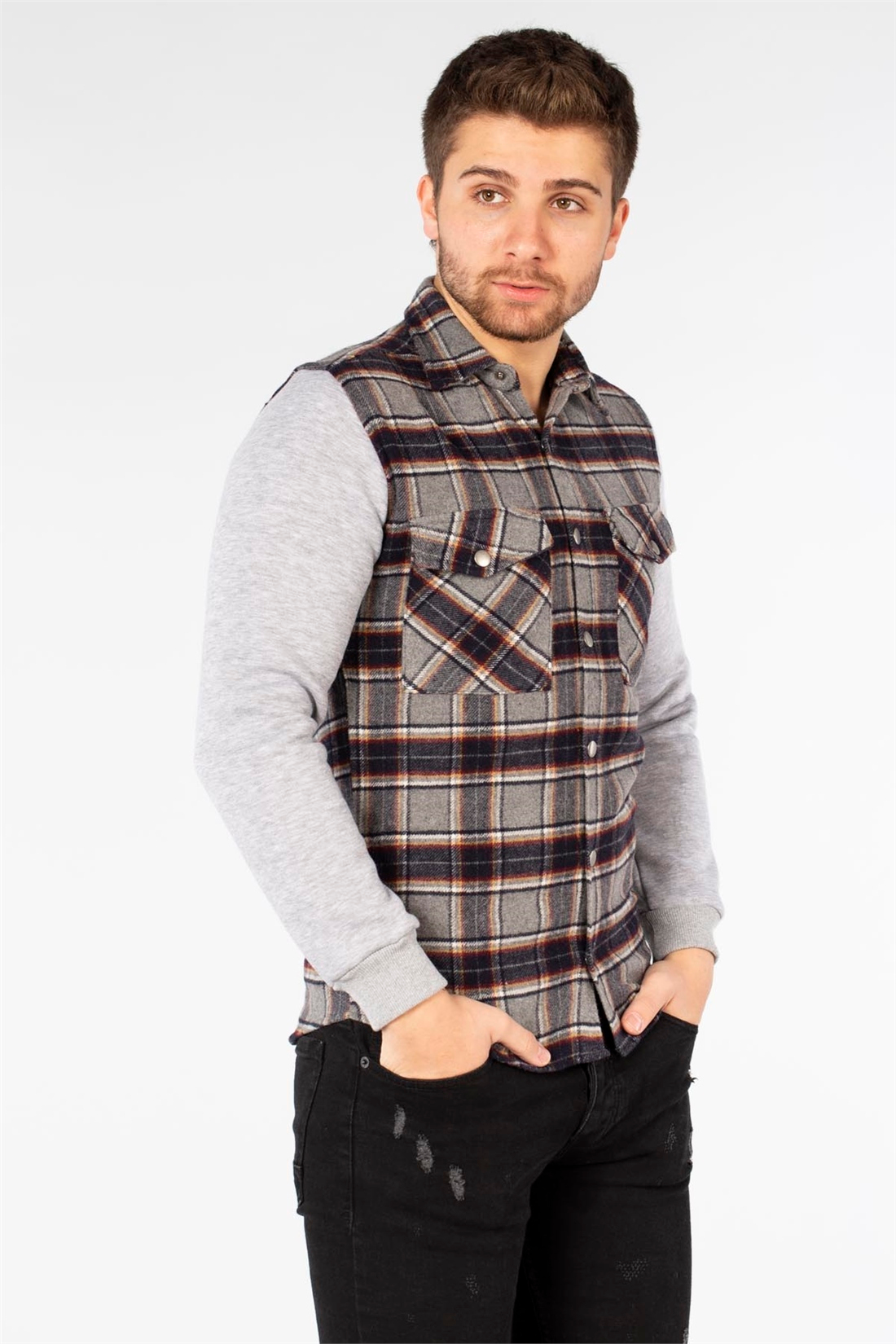 Çıtçıtlı Kolları Garnili Ceket-Antrasit