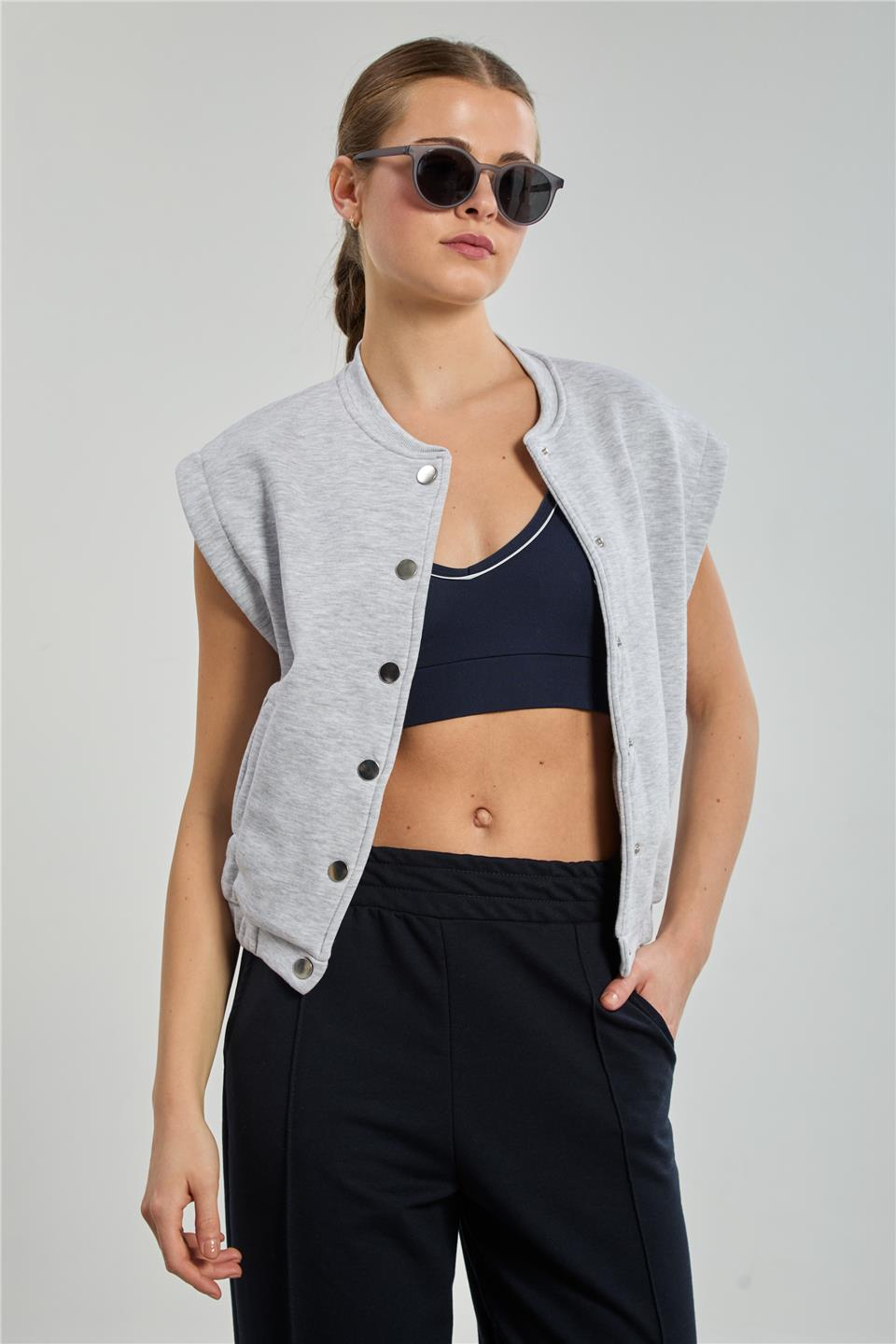 Çıtçıtlı sweat yelek-5688 Kar Melanj