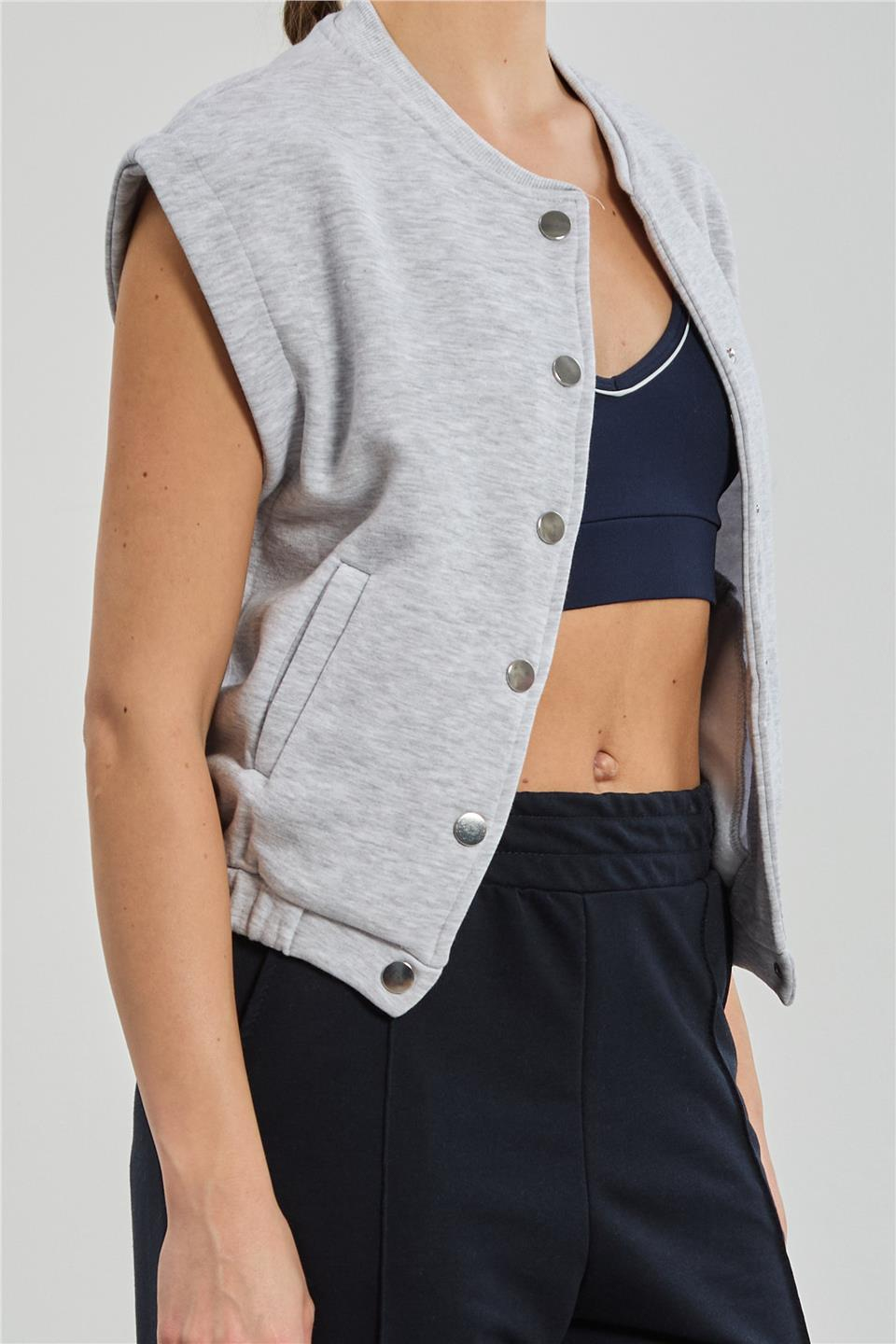 Çıtçıtlı sweat yelek-5688 Kar Melanj