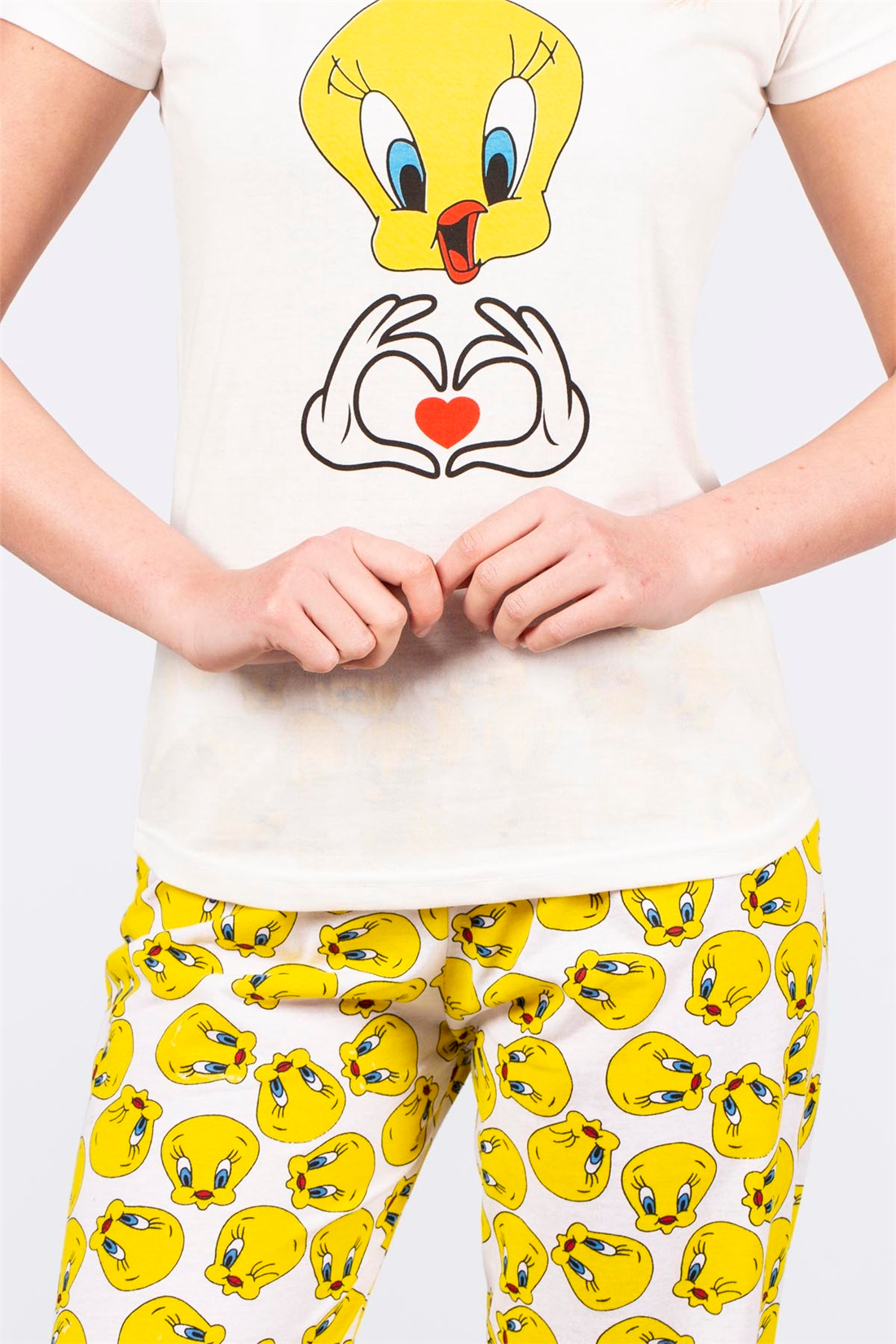 Civciv Baskılı Kısa Kollu Pijama Takımı-Sarı