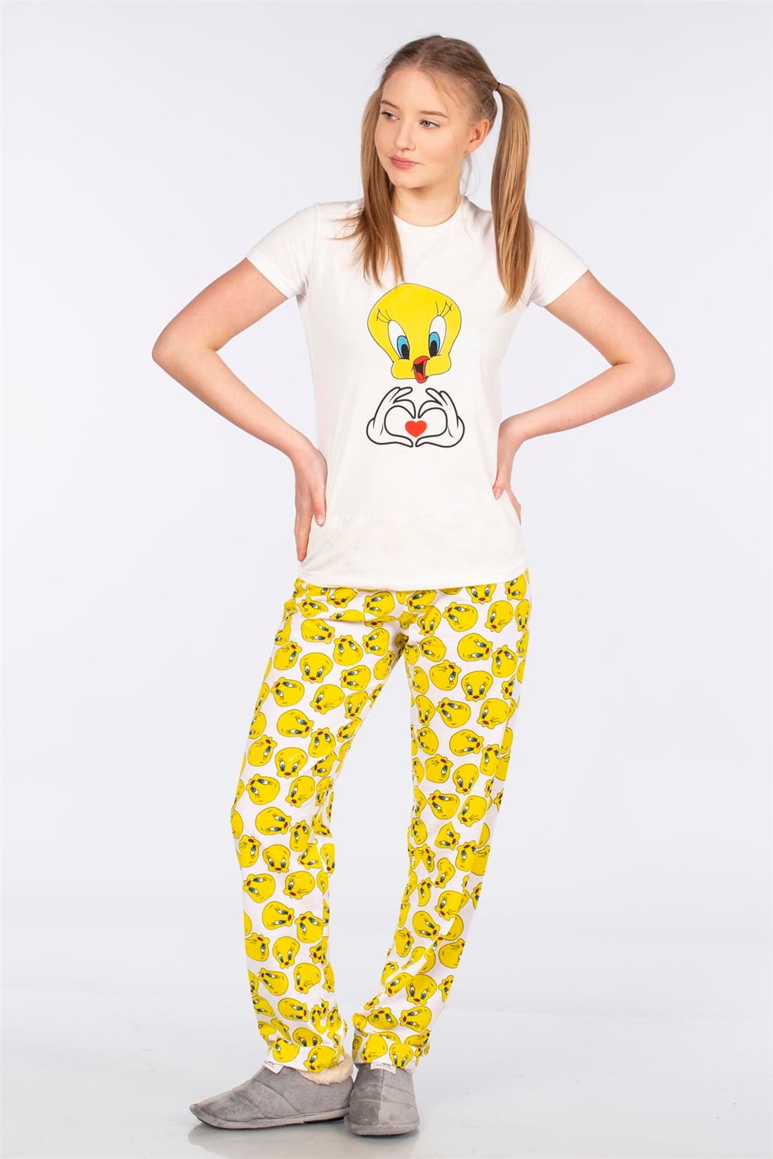 Civciv Baskılı Kısa Kollu Pijama Takımı-Sarı