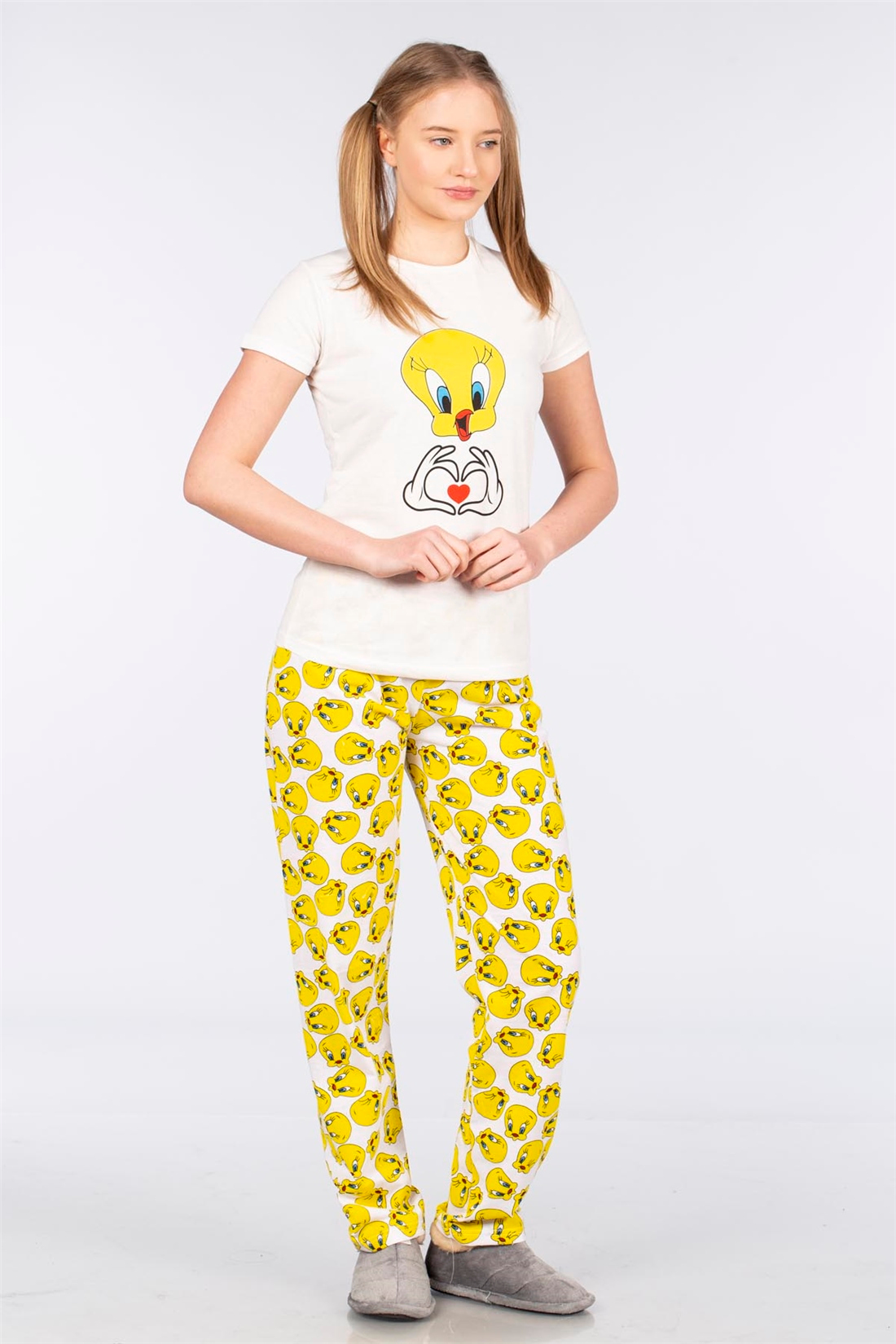 Civciv Baskılı Kısa Kollu Pijama Takımı-Sarı