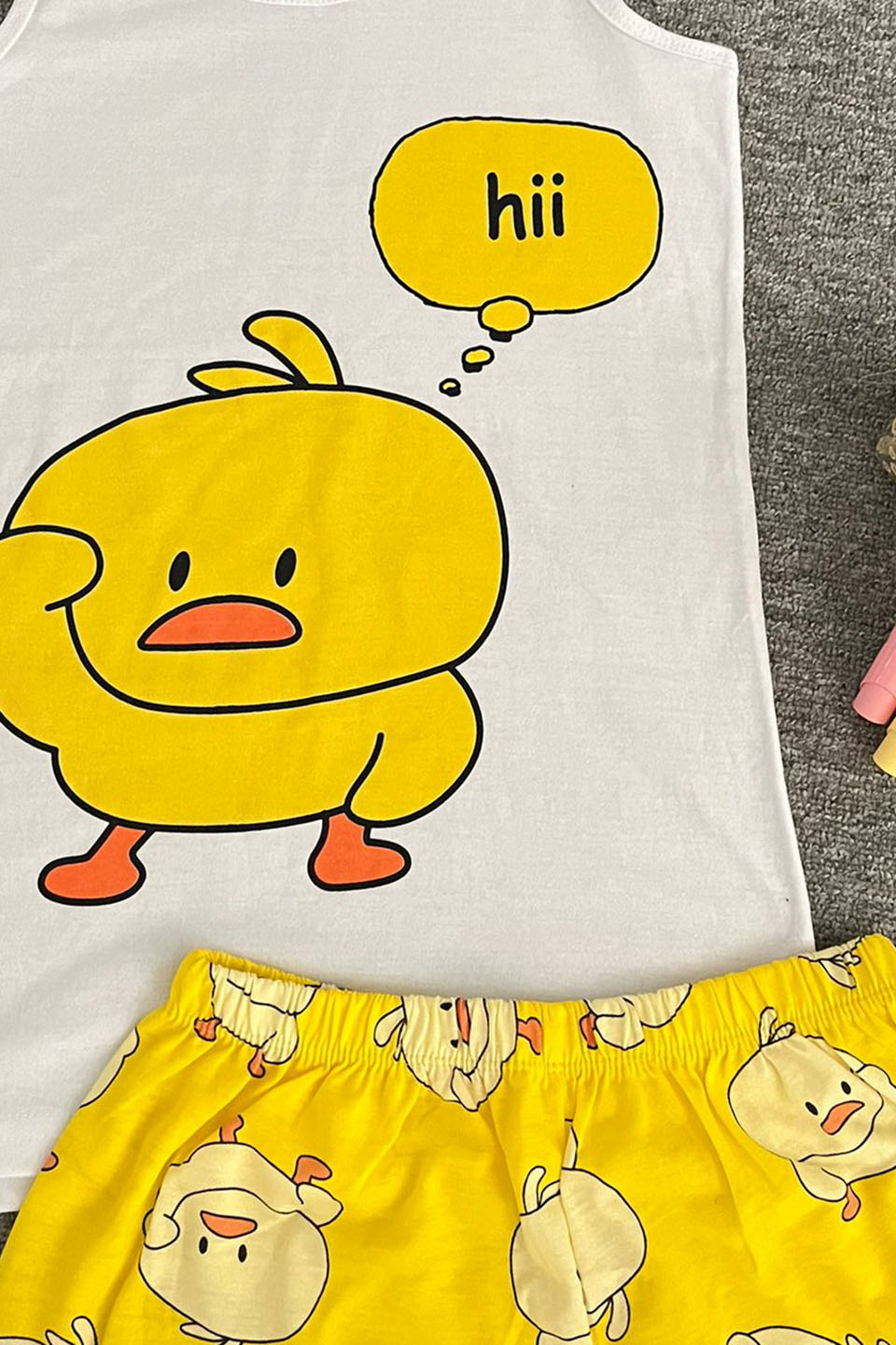 Civciv Baskılı Şortlu Pijama Takımı - Sarı