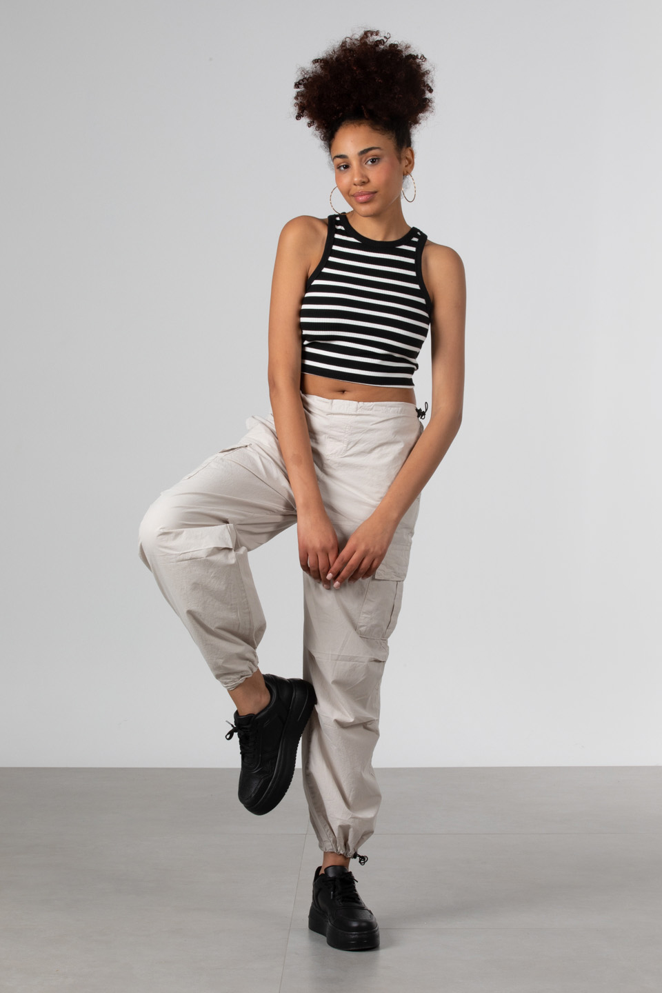 Çizgili bisiklet yaka body-81547 Siyah/Beyaz
