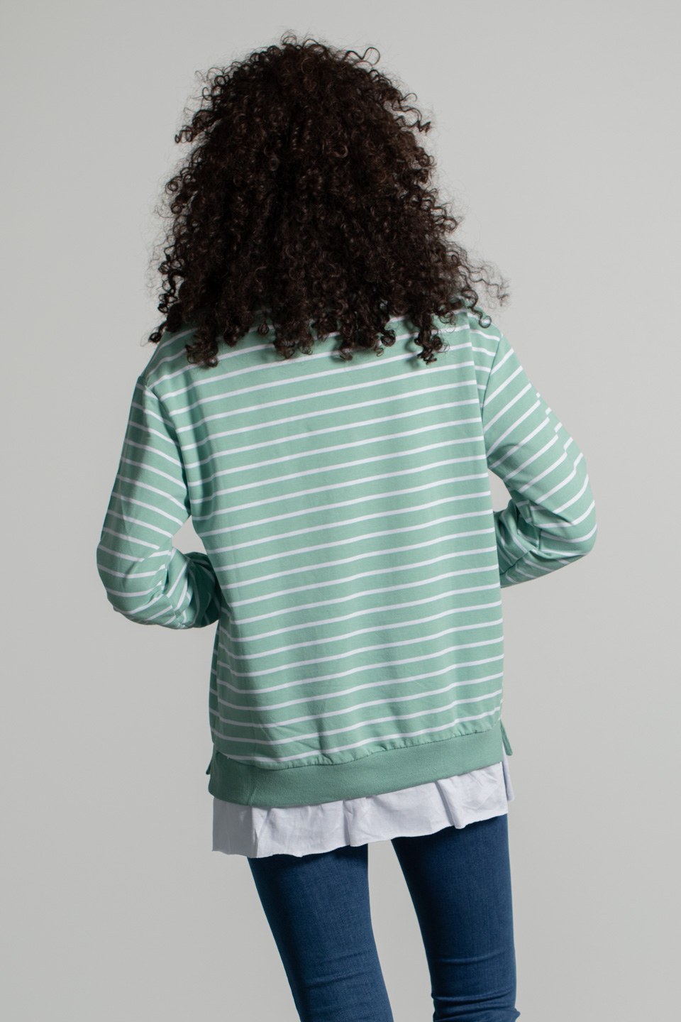 Çizgili Eteği Garnili Sweatshirt - Mint