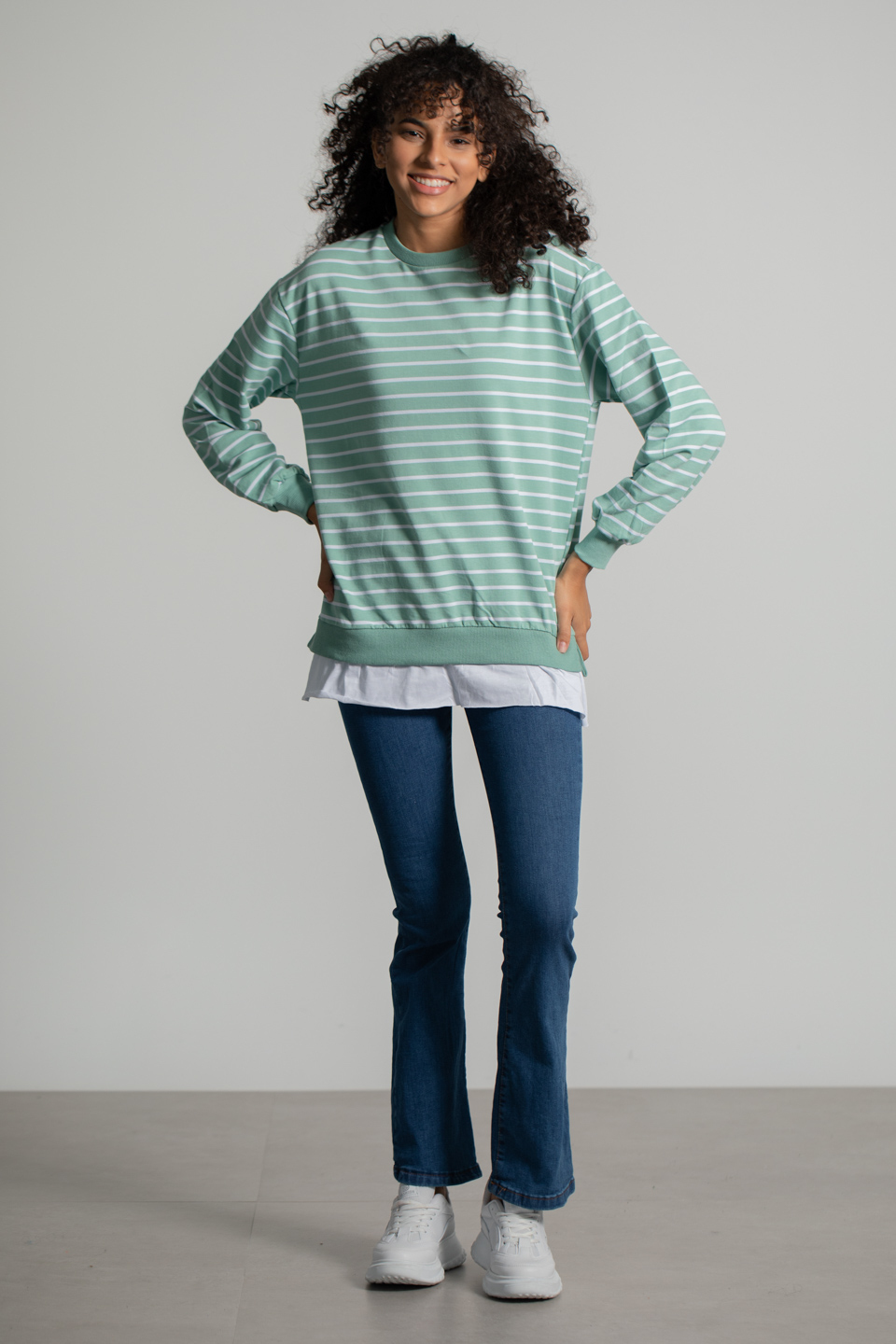 Çizgili Eteği Garnili Sweatshirt - Mint