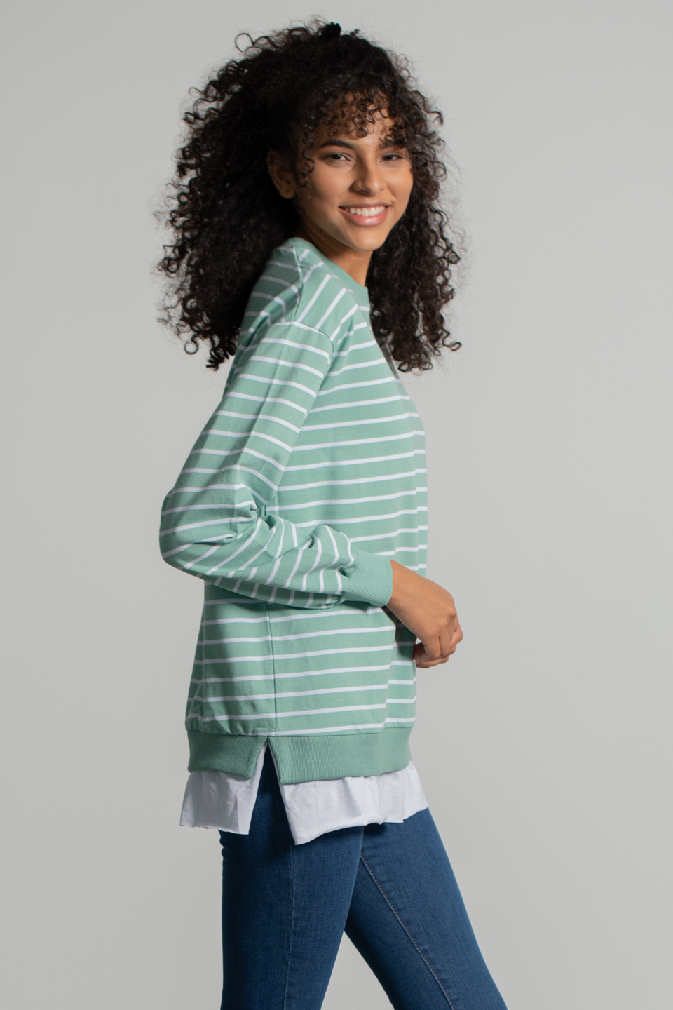 Çizgili Eteği Garnili Sweatshirt - Mint