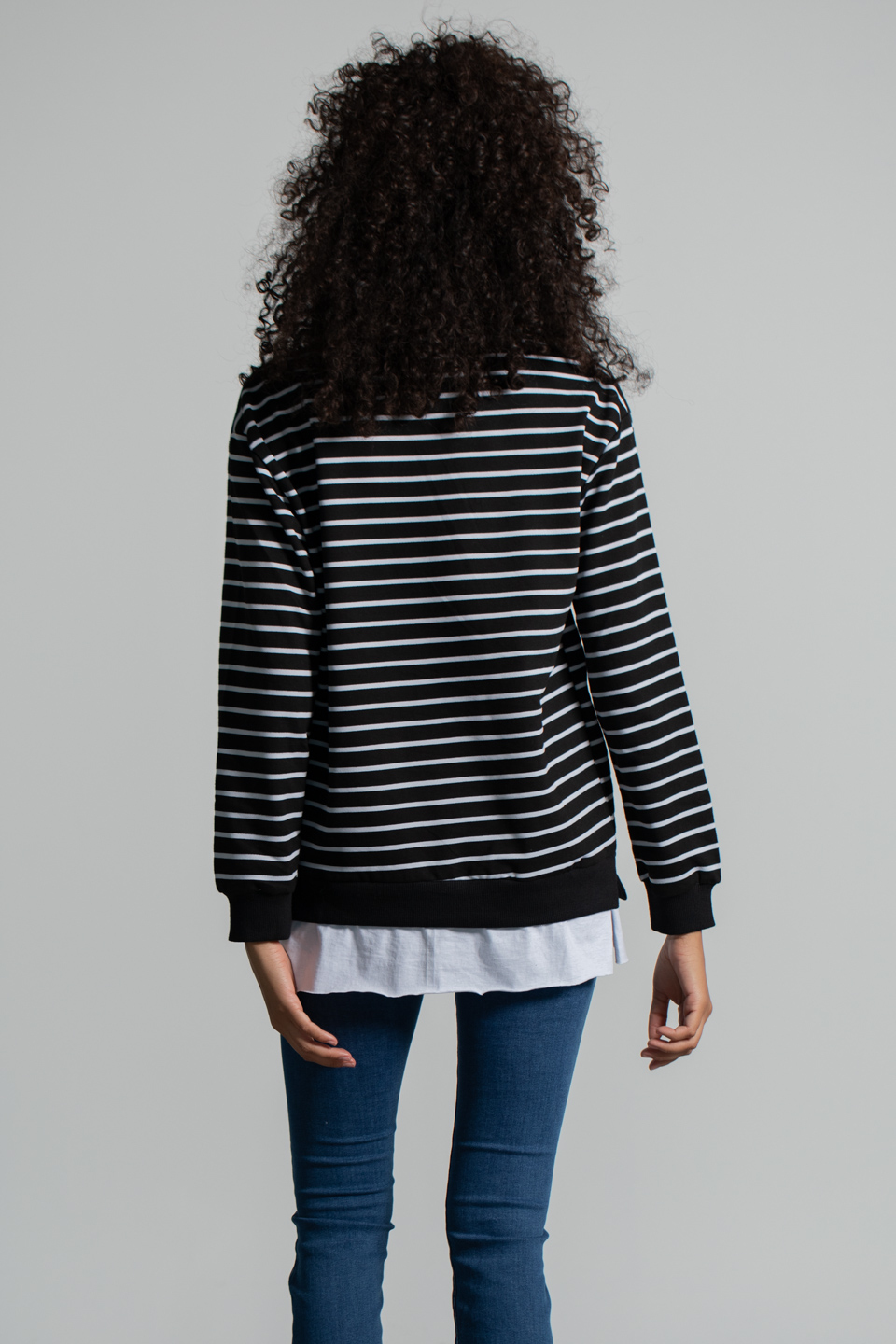 Çizgili Eteği Garnili Sweatshirt - Siyah