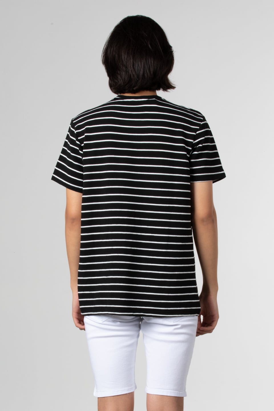 Çizgili gofre t-shirt-8028 Siyah/Beyaz