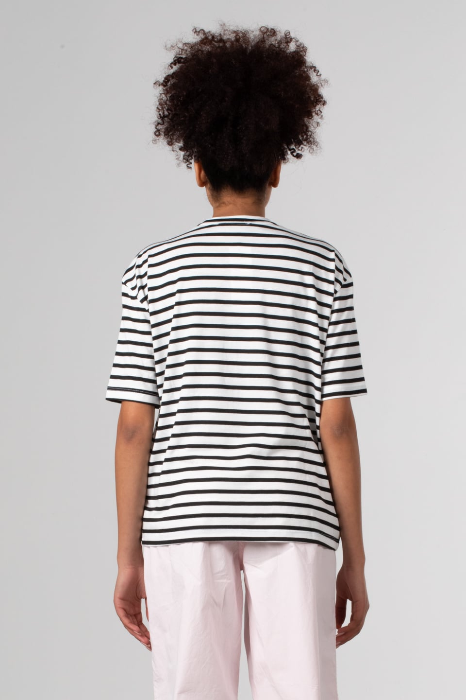 Çizgili kalp detaylı t-shirt-81457 Beyaz/Siyah