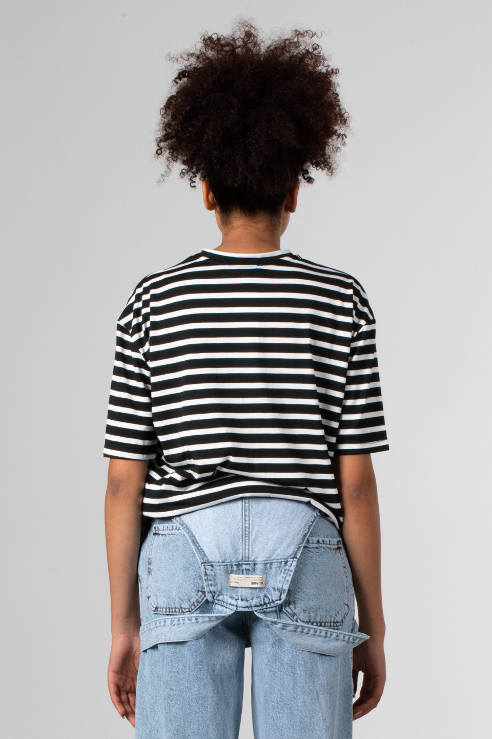 Çizgili kalp detaylı t-shirt-81457 Siyah/Beyaz