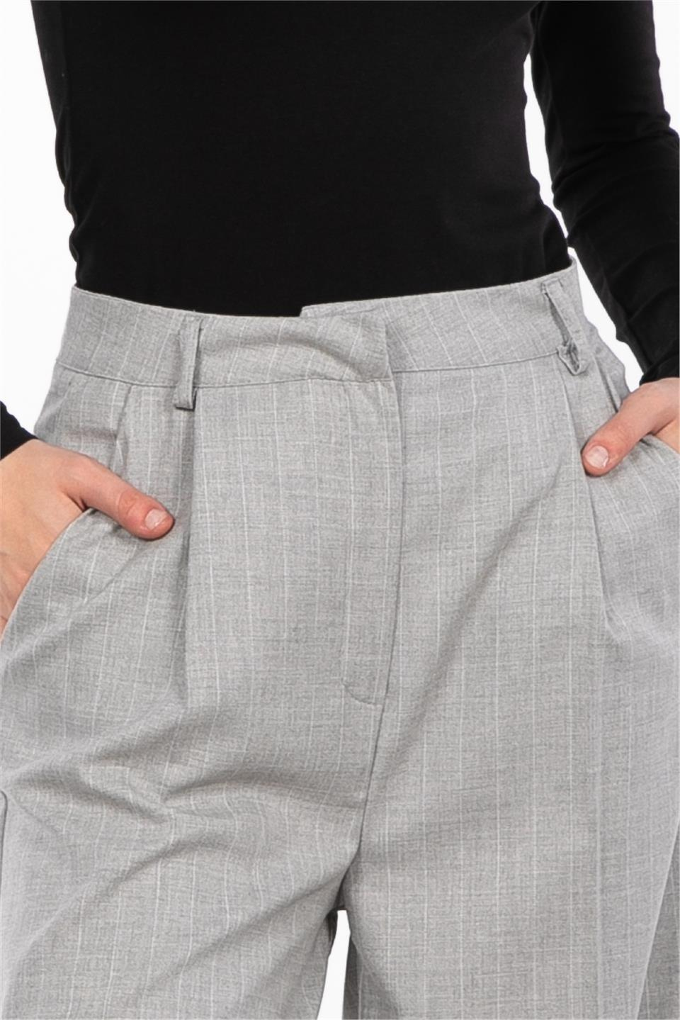 Çizgili palazzo pantolon-3433 A.Gri