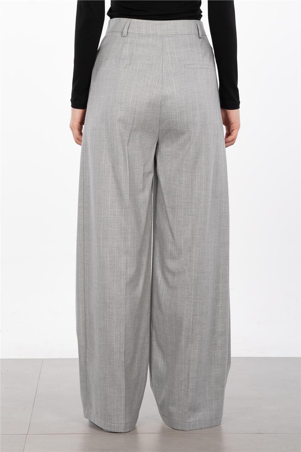 Çizgili palazzo pantolon-3433 A.Gri