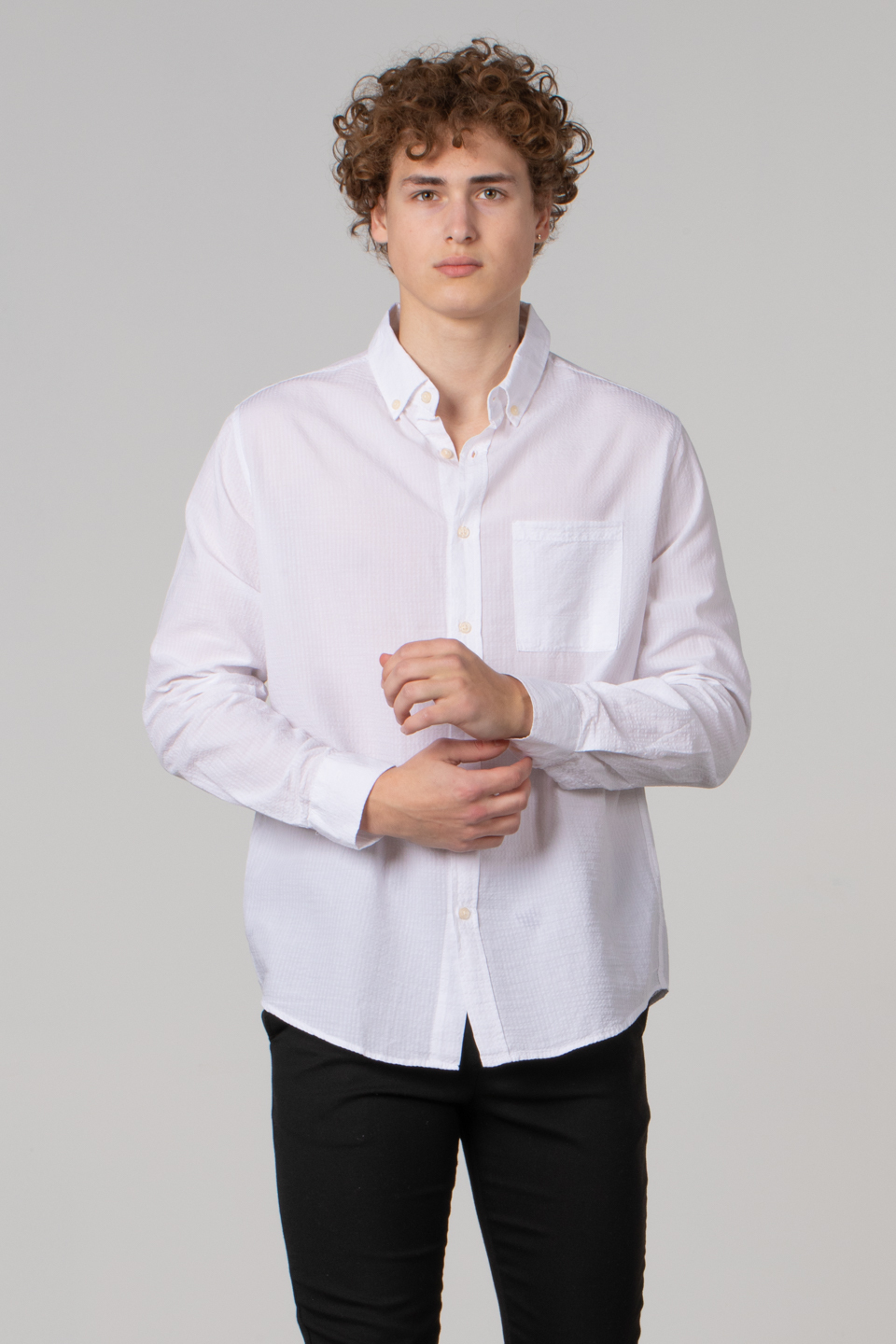 Çizgili poplin gömlek-12-4746 Beyaz