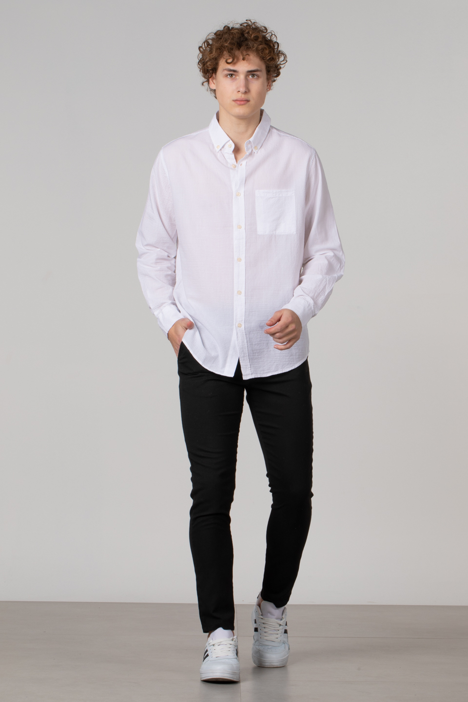Çizgili poplin gömlek-12-4746 Beyaz