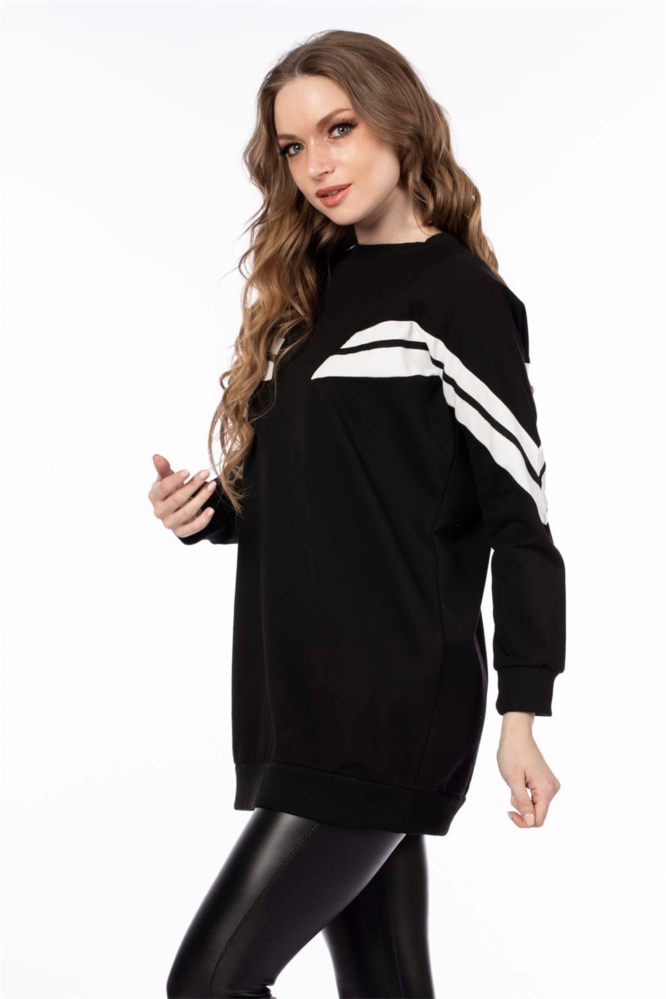 Çizgili Sweatshirt-Siyah