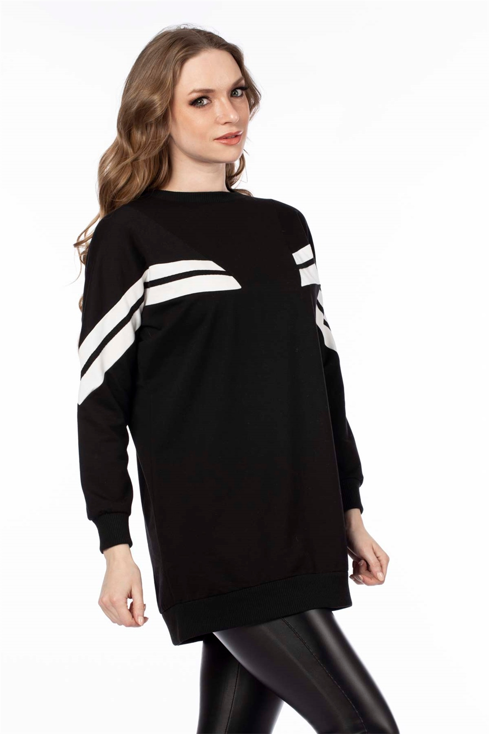 Çizgili Sweatshirt-Siyah